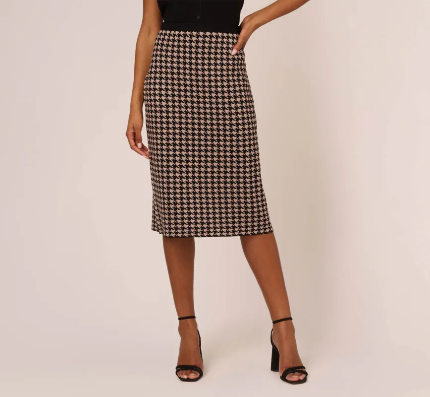 Houndstooth Midi Pencil Skirt In Dusty Camel Soft Houndstooth sold by Adrianna Papell