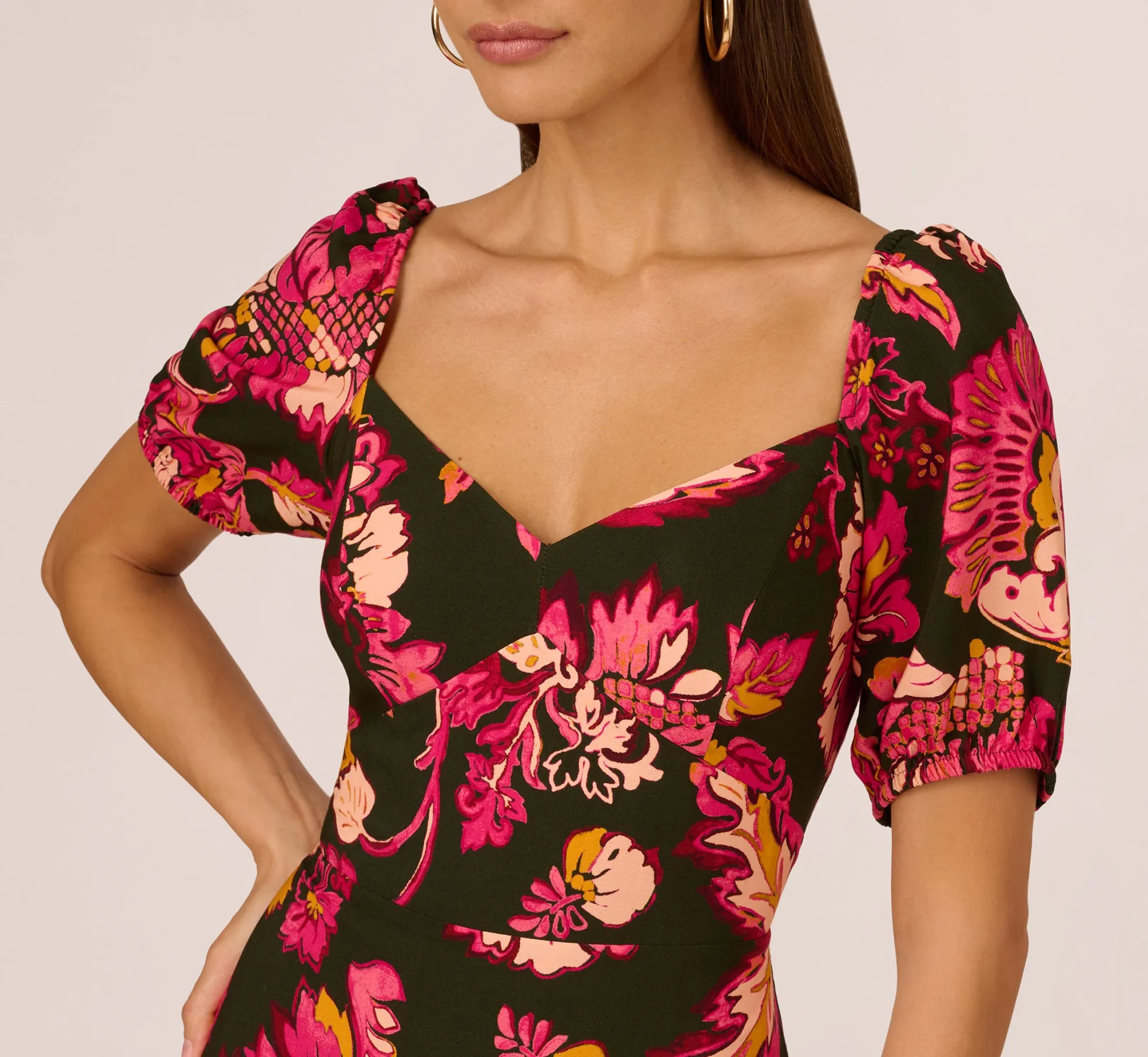 Floral Print Maxi Dress With Puff Sleeves In Hunter Multi sold by Adrianna Papell product image thumbnail 3