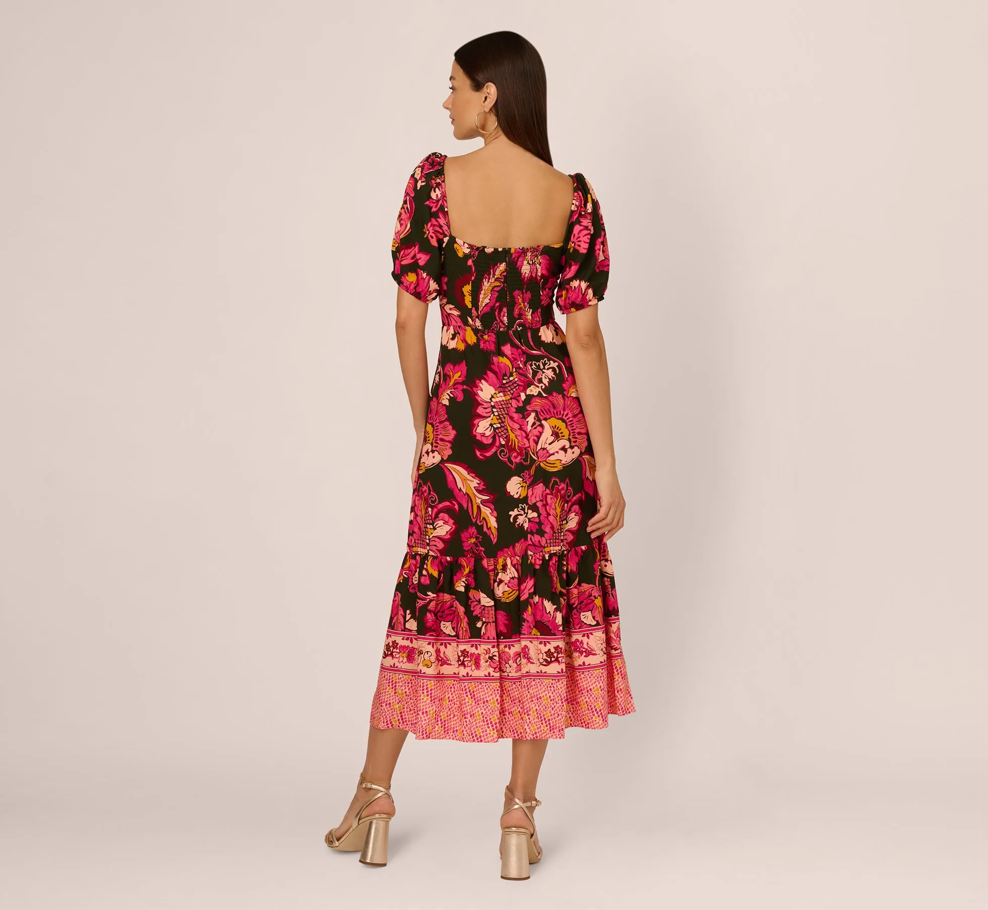 Floral Print Maxi Dress With Puff Sleeves In Hunter Multi sold by Adrianna Papell product image thumbnail 4