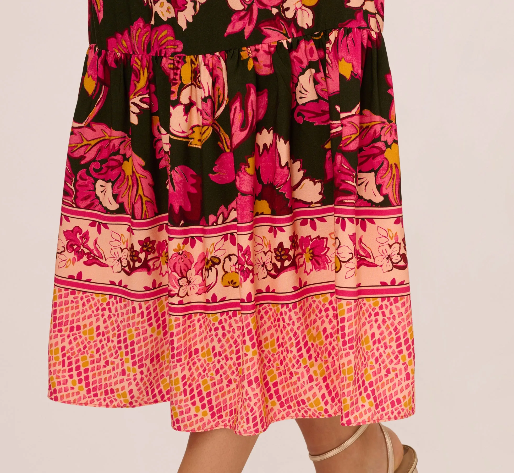 Floral Print Maxi Dress With Puff Sleeves In Hunter Multi sold by Adrianna Papell product image thumbnail 5