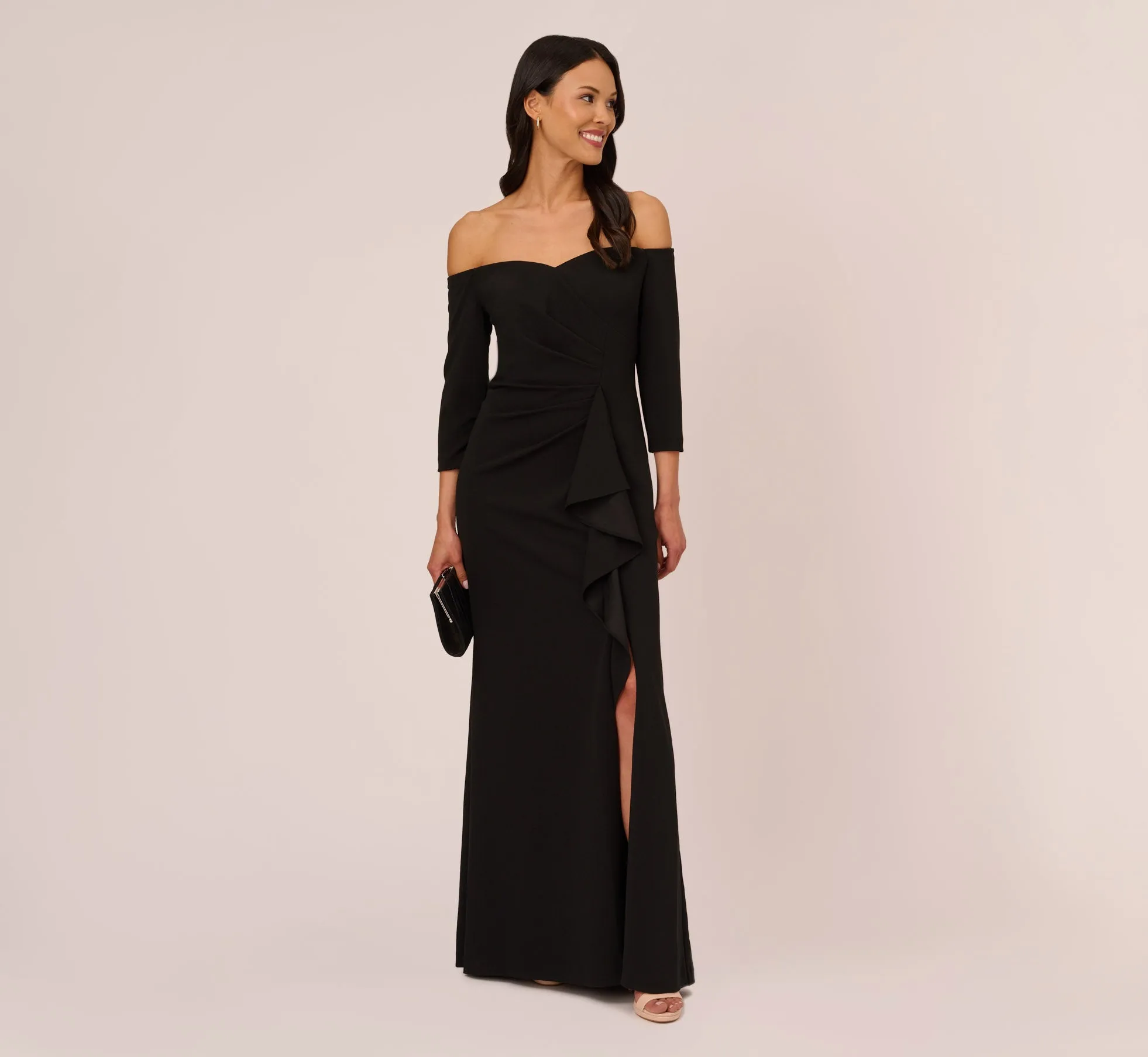 Off The Shoulder Cascading Ruffle Gown In Black sold by Adrianna Papell product image thumbnail 2