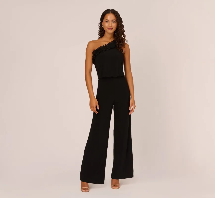 Ruffled One-Shoulder Blouson Jersey Jumpsuit In Black sold by Adrianna Papell