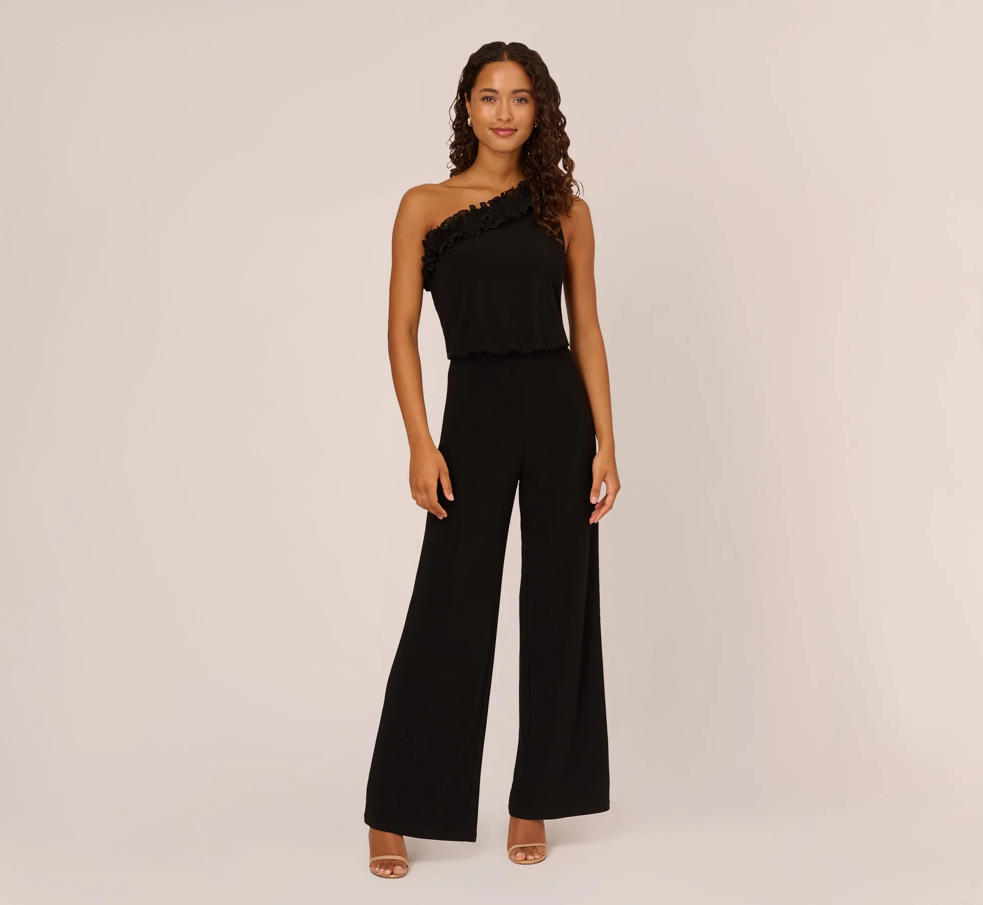 Ruffled One-Shoulder Blouson Jersey Jumpsuit In Black sold by Adrianna Papell