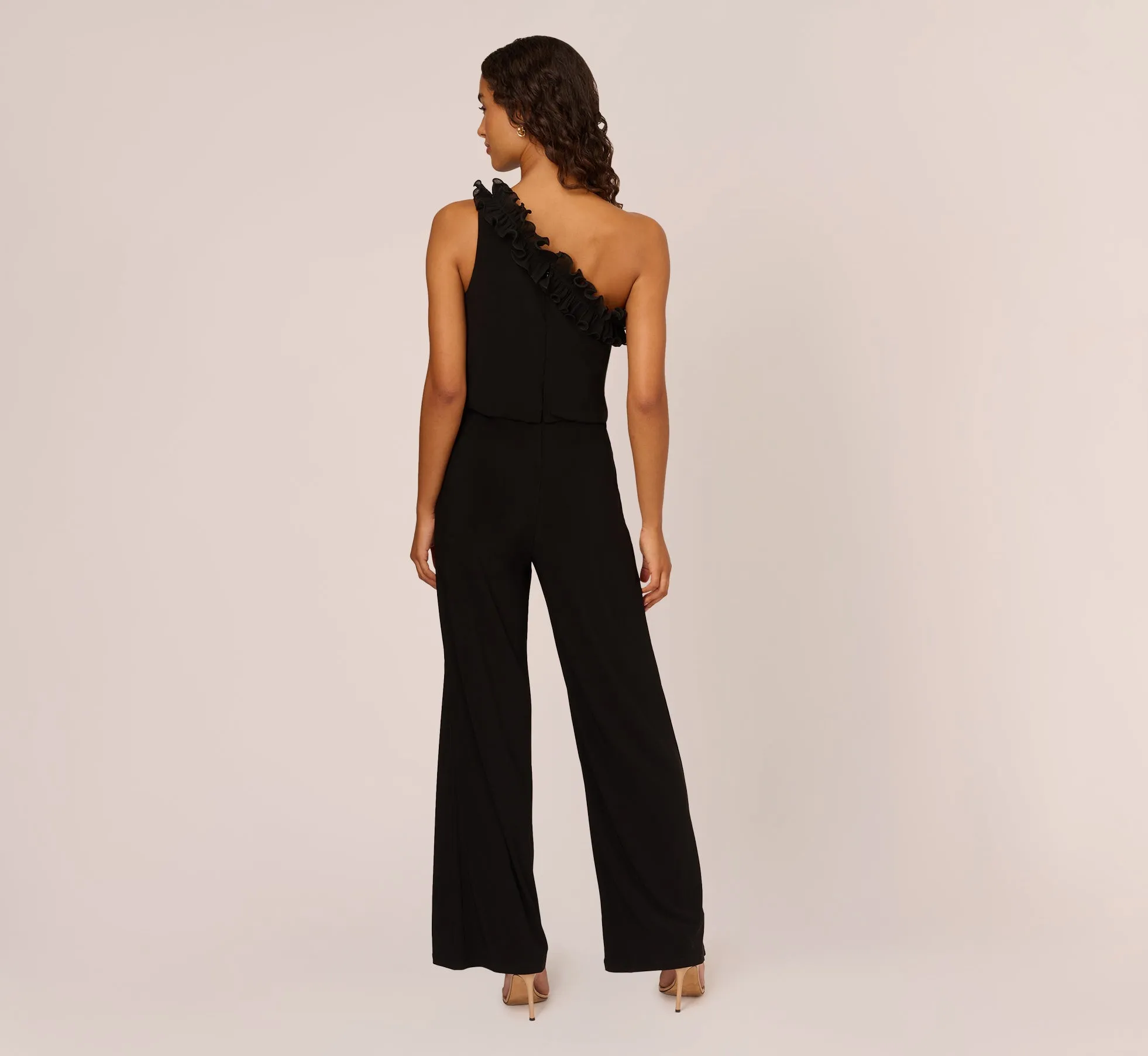 Ruffled One-Shoulder Blouson Jersey Jumpsuit In Black sold by Adrianna Papell product image thumbnail 3