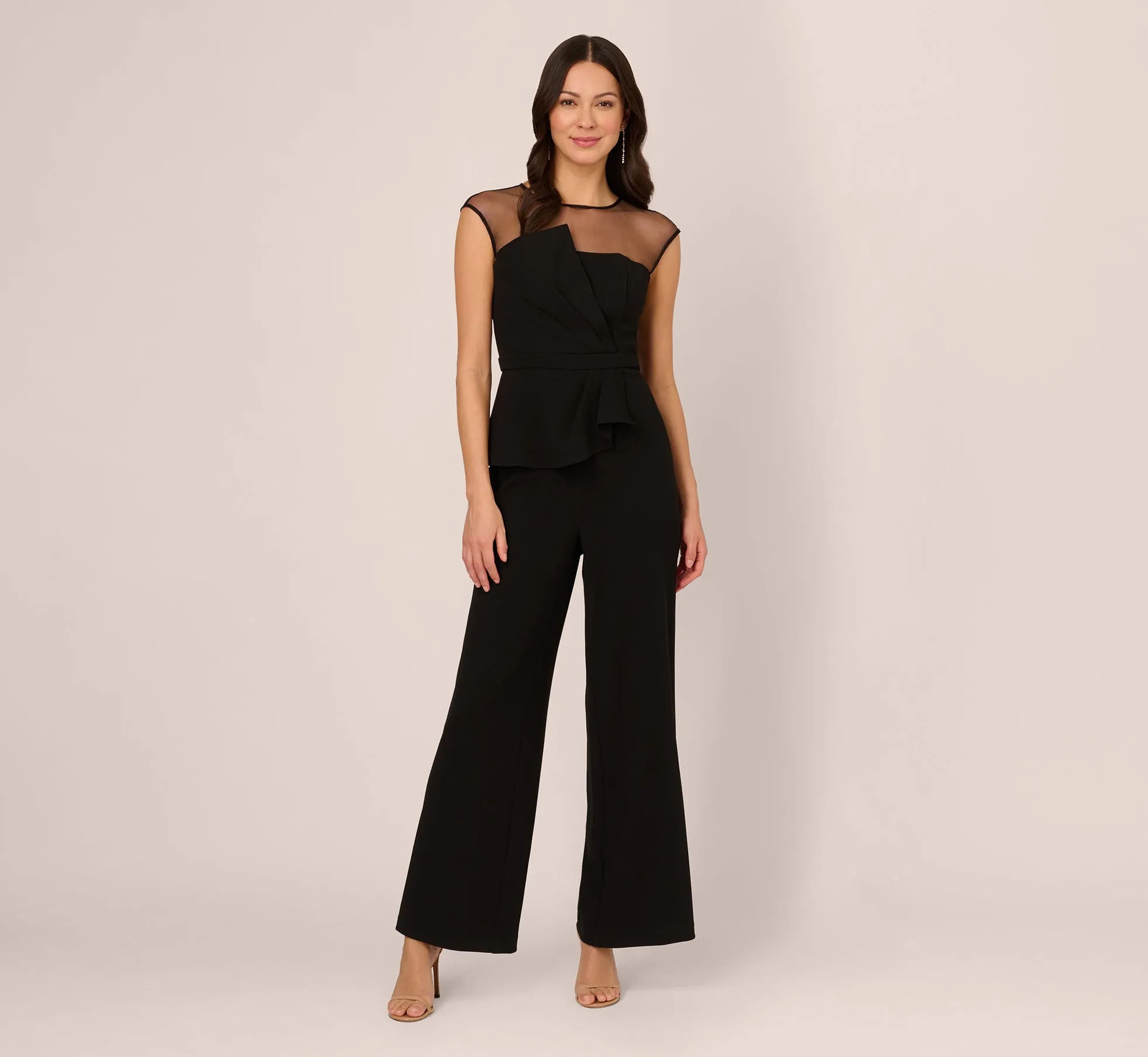 Wide Leg Jumpsuit With Illusion Neck And Cap Sleeves In Black sold by Adrianna Papell product image thumbnail 2