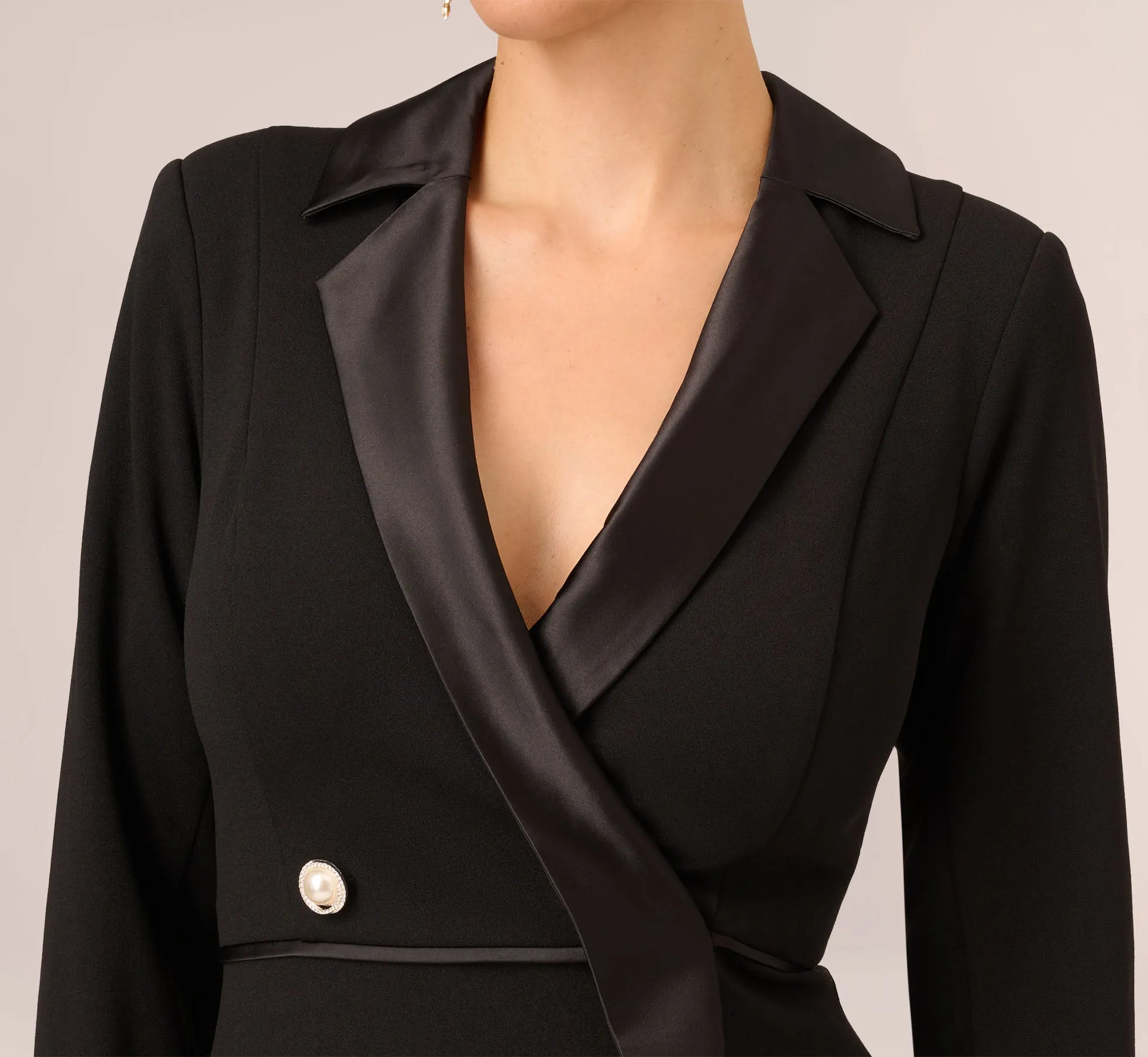 Long Sleeve Tuxedo Gown With Jeweled Buttons In Black sold by Adrianna Papell product image thumbnail 4