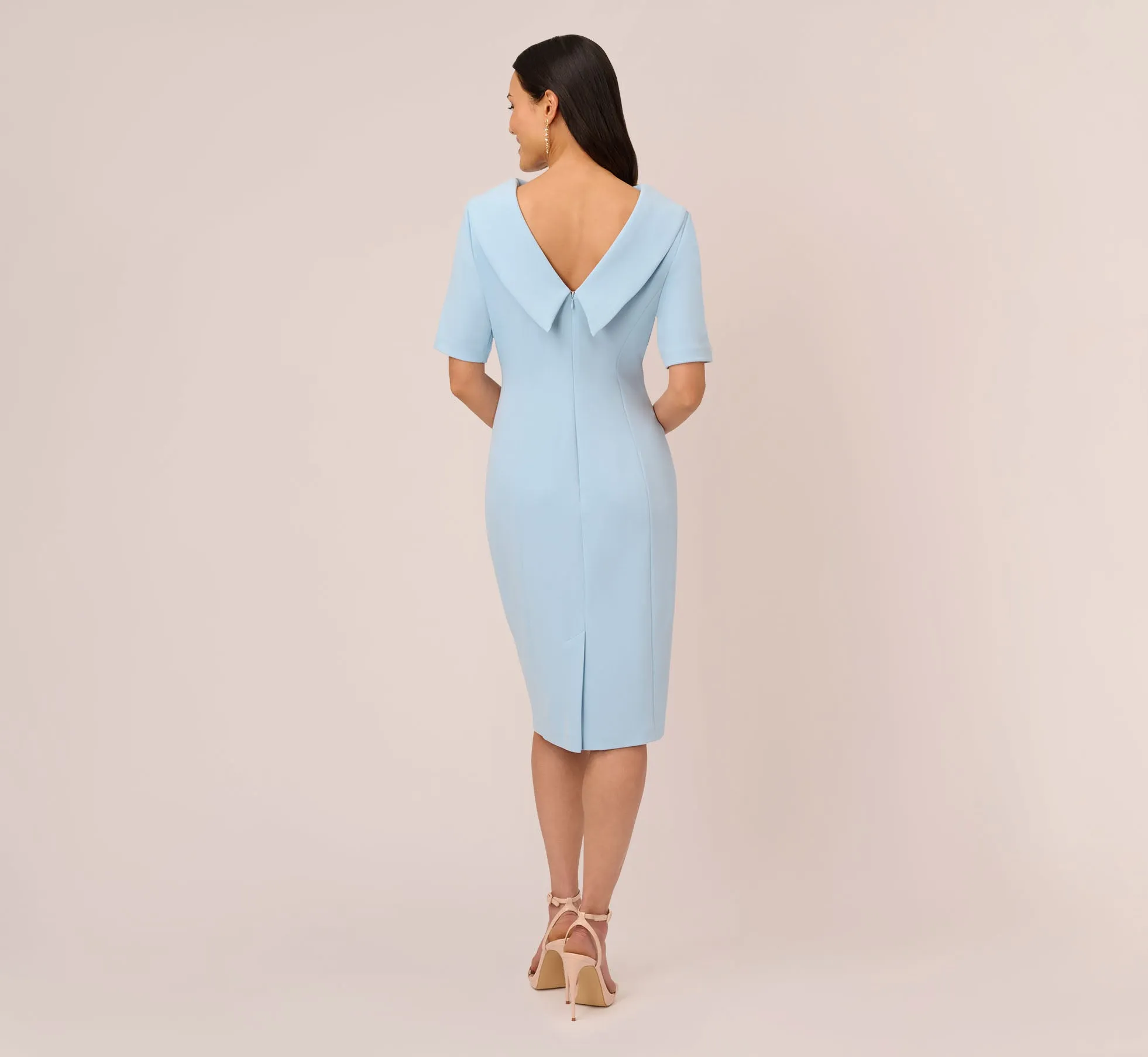 Short Sleeve Crepe Dress With Rolled Neck In Blue Mist sold by Adrianna Papell product image thumbnail 3