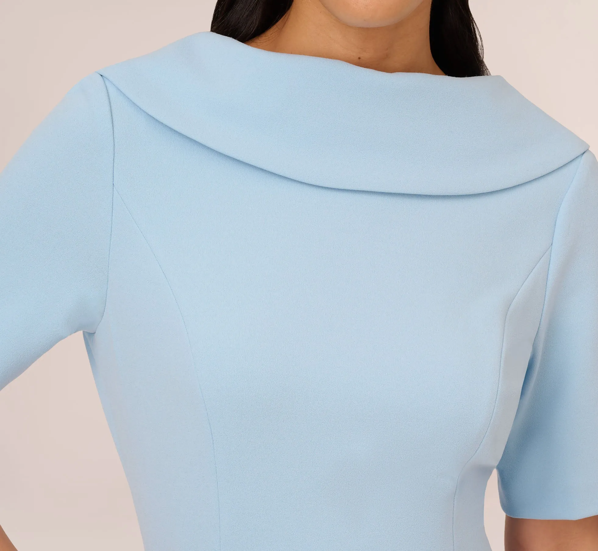 Short Sleeve Crepe Dress With Rolled Neck In Blue Mist sold by Adrianna Papell product image thumbnail 4