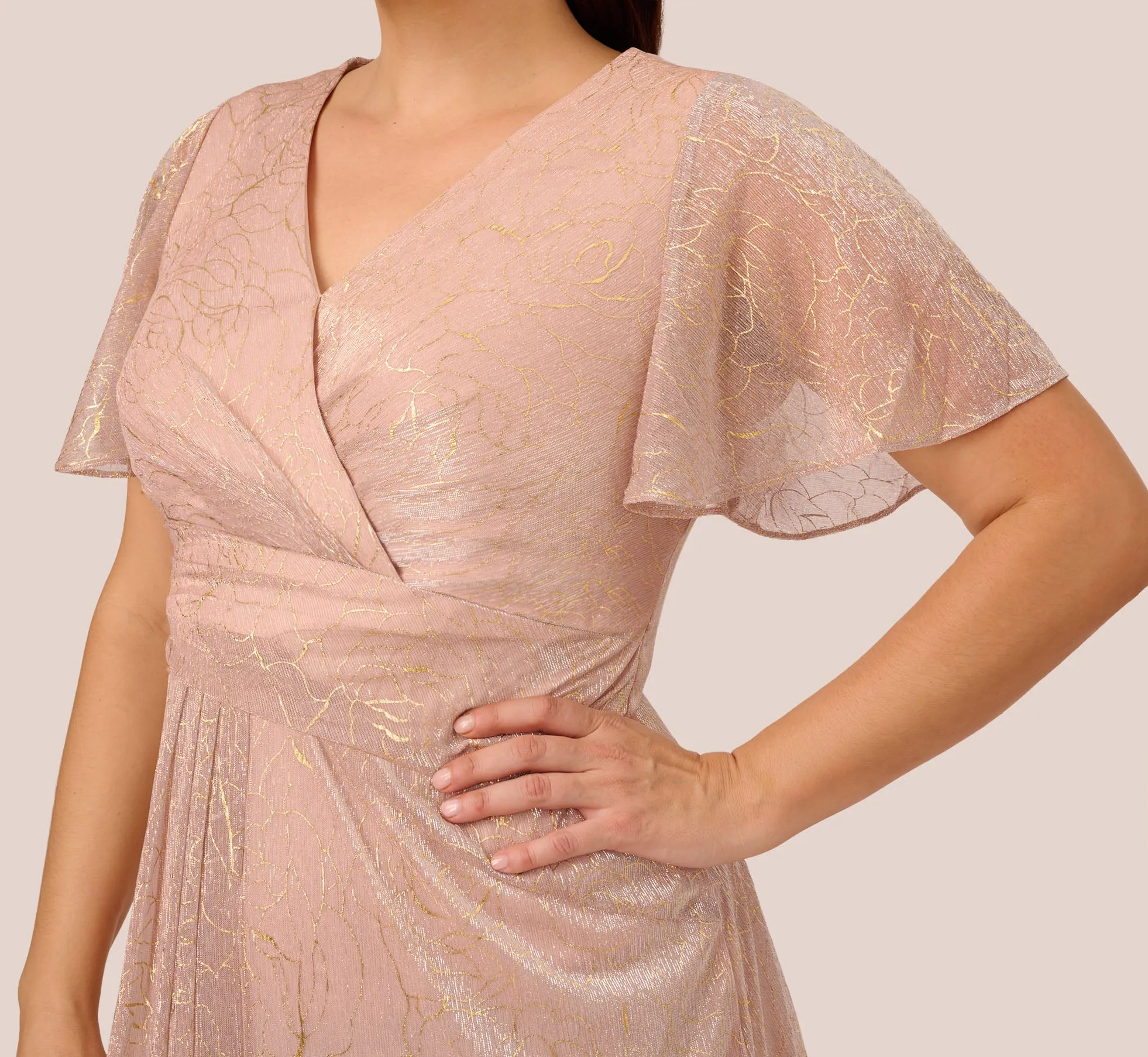 Plus Size Metallic Mesh Draped Gown In Rose Gold sold by Adrianna Papell product image thumbnail 5