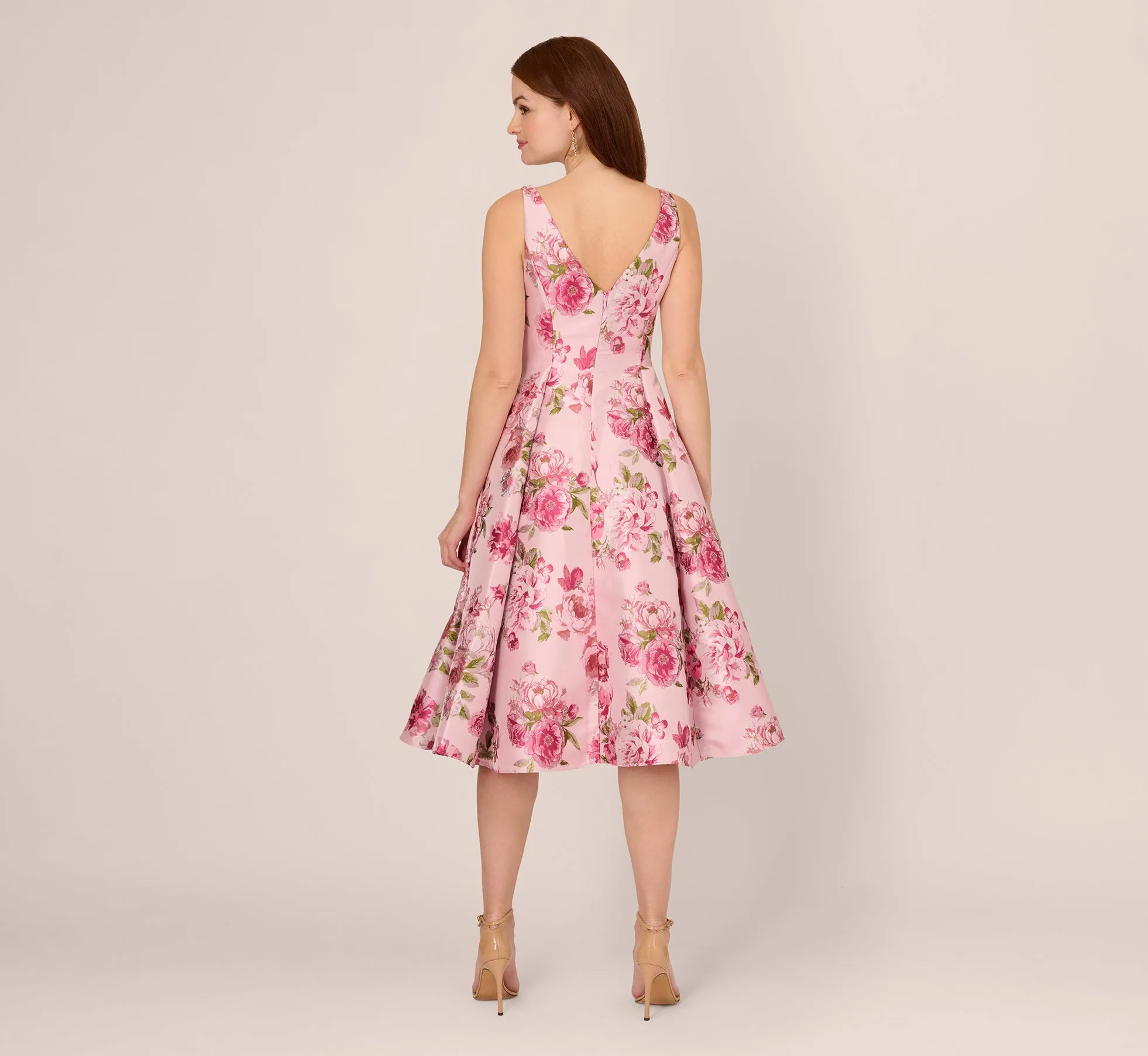 Floral Jacquard Fit And Flare Midi Dress In Blush Multi sold by Adrianna Papell product image thumbnail 4