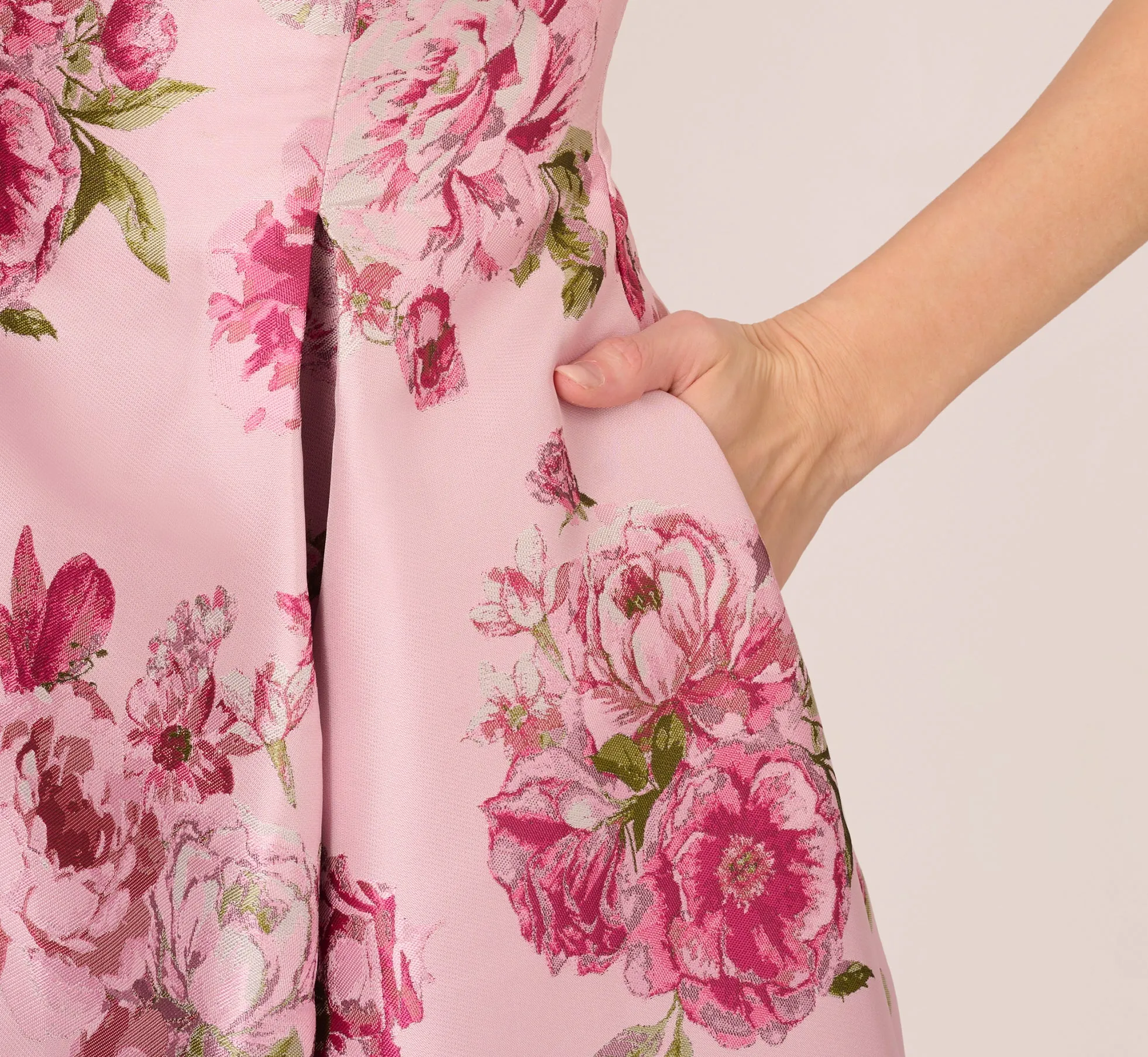 Floral Jacquard Fit And Flare Midi Dress In Blush Multi sold by Adrianna Papell product image thumbnail 5