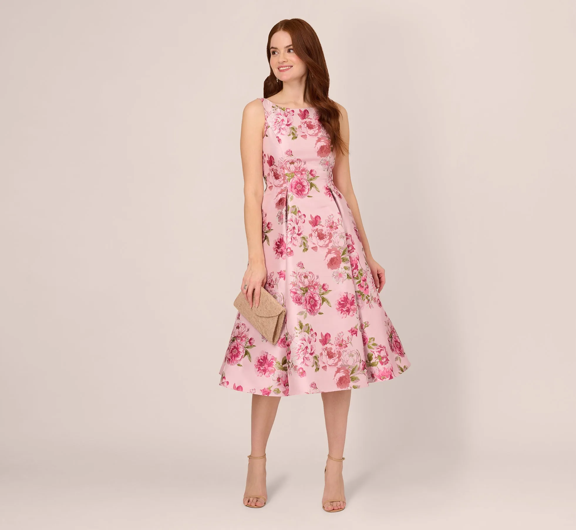 Floral Jacquard Fit And Flare Midi Dress In Blush Multi sold by Adrianna Papell product image thumbnail 2