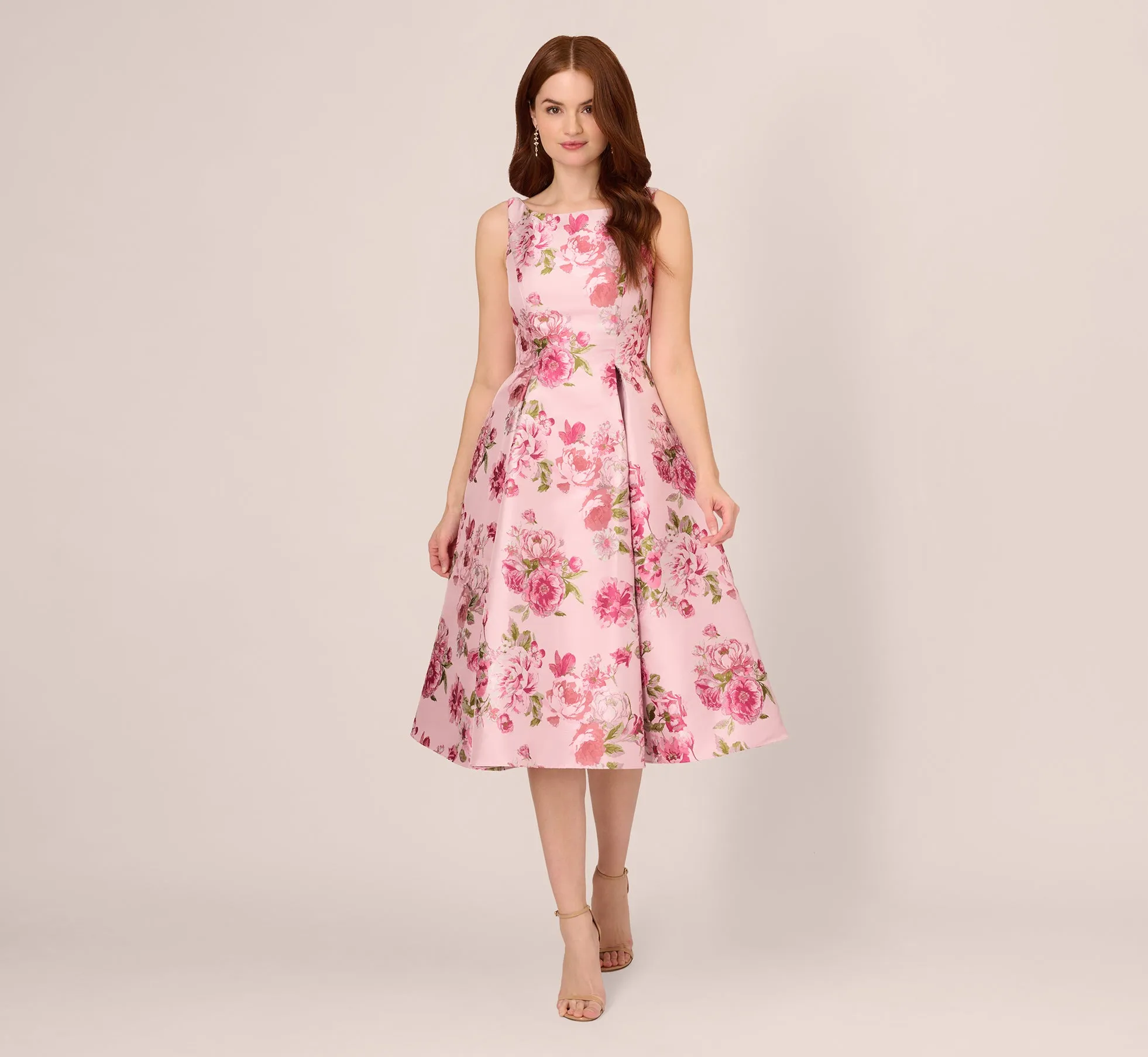 Floral Jacquard Fit And Flare Midi Dress In Blush Multi sold by Adrianna Papell
