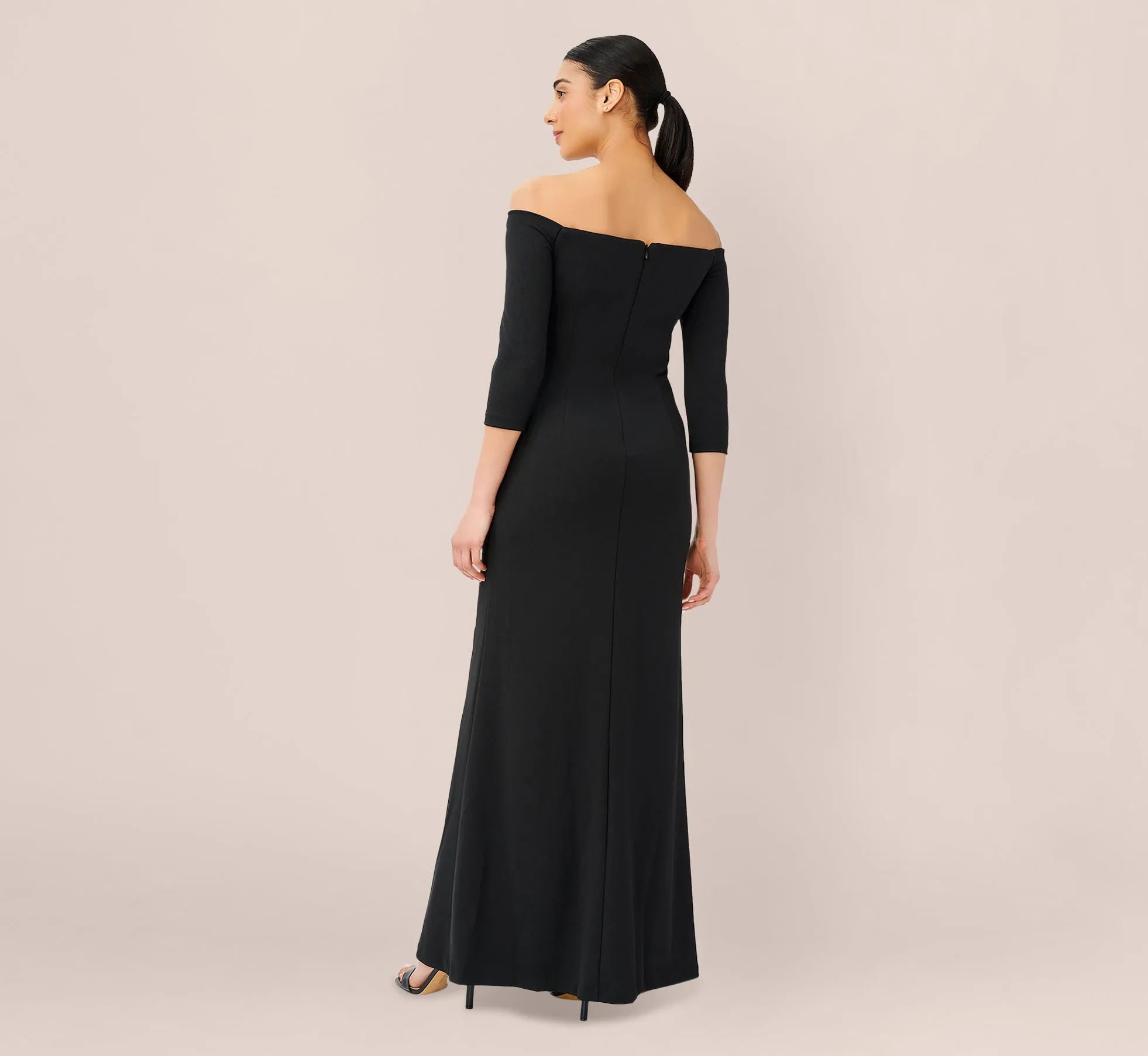 Off The Shoulder Dress With Cascading Ruffle Detail In Black sold by Adrianna Papell product image thumbnail 3