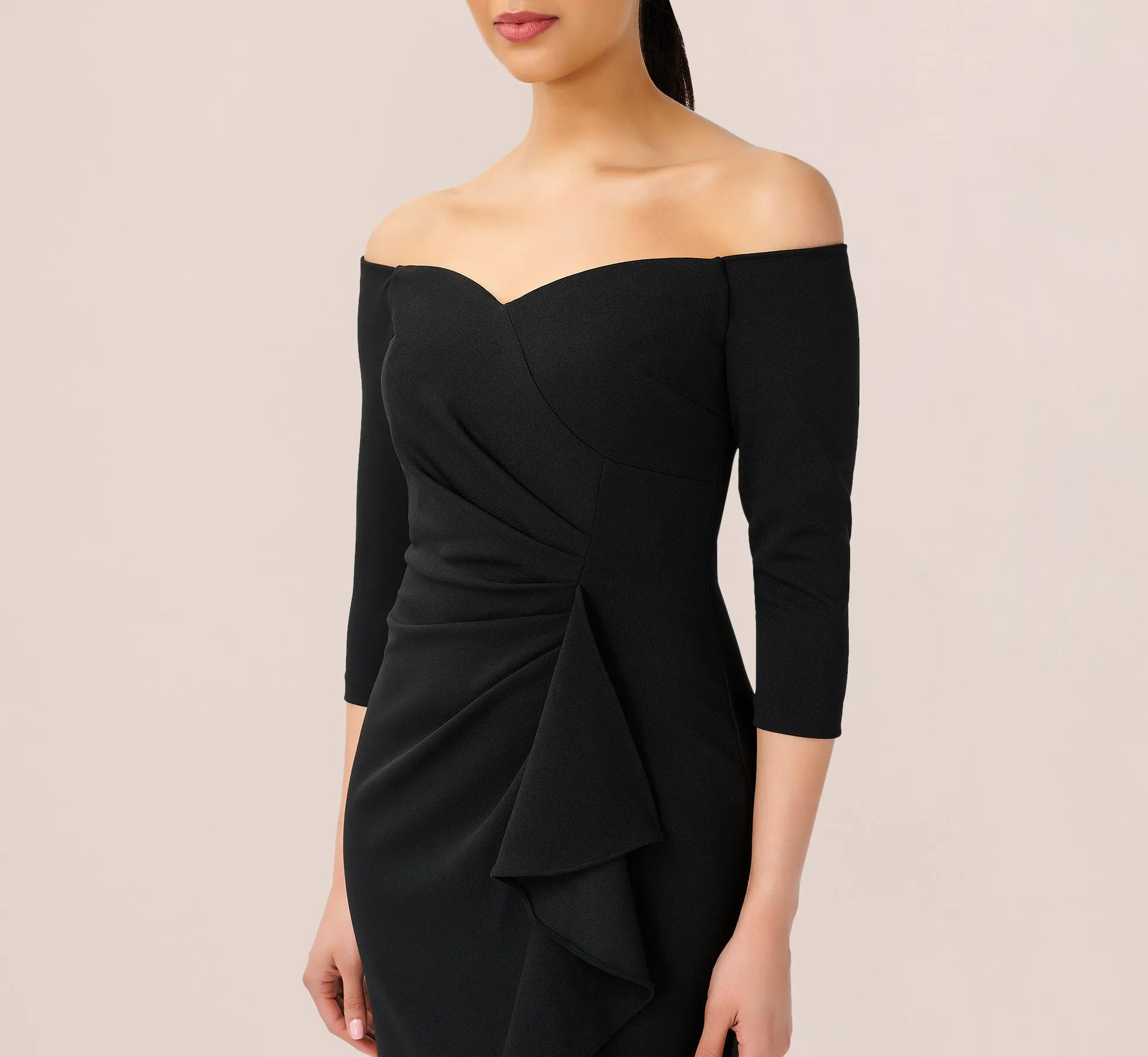 Off The Shoulder Dress With Cascading Ruffle Detail In Black sold by Adrianna Papell product image thumbnail 2