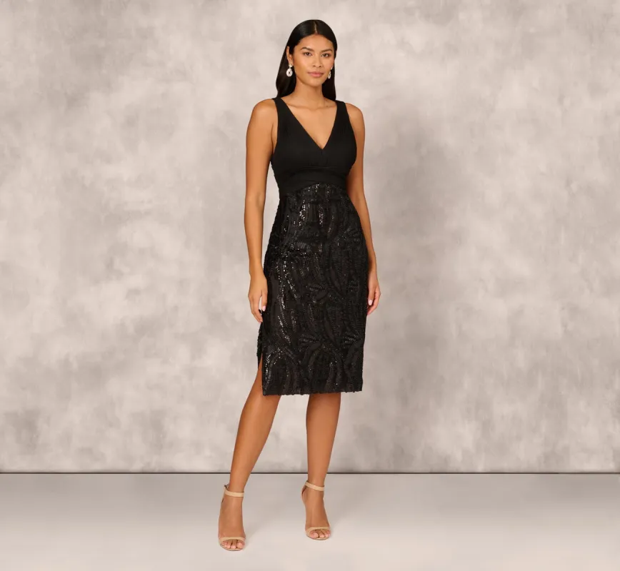 Sleeveless Midi Dress With 3D Embroidered Skirt In Black sold by Adrianna Papell