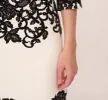 Scroll Lace Midi Dress With Three Quarter Sleeves In Ivory Black sold by Adrianna Papell