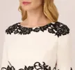 Scroll Lace Midi Dress With Three Quarter Sleeves In Ivory Black sold by Adrianna Papell