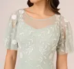 Floral Beaded Dress With Sheer Flutter Sleeves In Icy Sage Ivory sold by Adrianna Papell