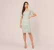 Floral Beaded Dress With Sheer Flutter Sleeves In Icy Sage Ivory sold by Adrianna Papell