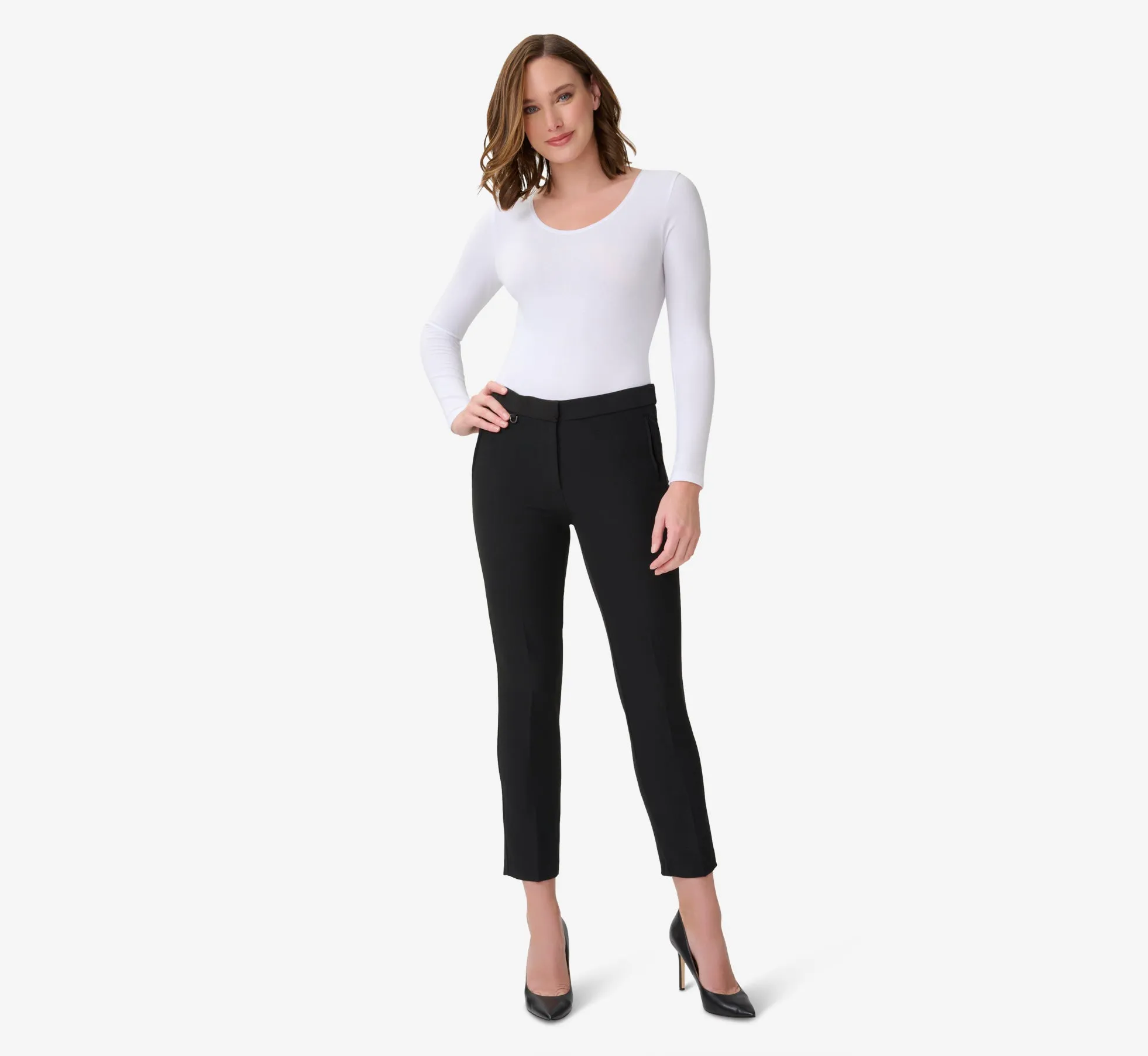 Cropped Tailored Pant With Hardware Detail In Black sold by Adrianna Papell product image thumbnail 4