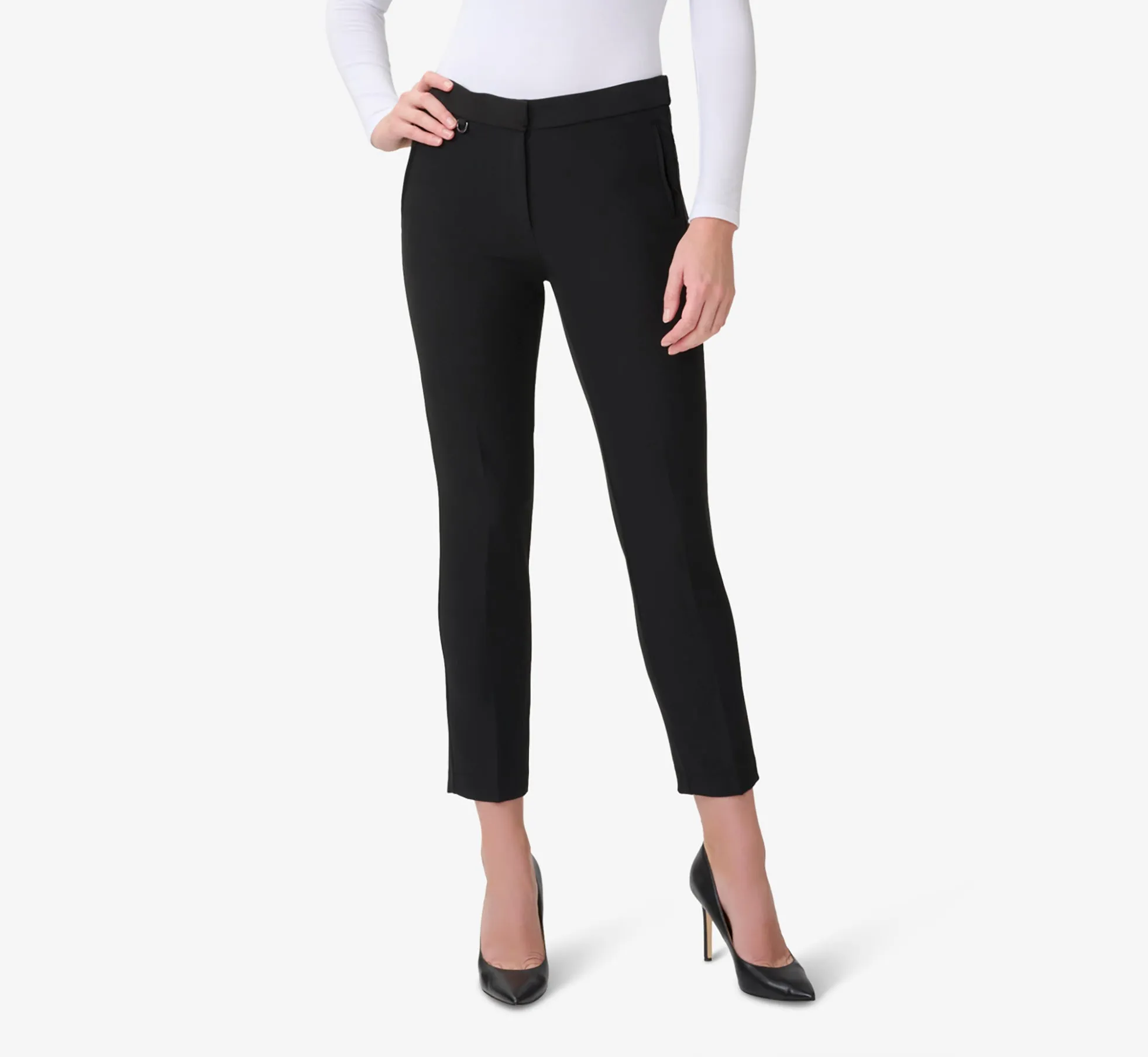 Cropped Tailored Pant With Hardware Detail In Black sold by Adrianna Papell