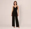 Wide Leg Jumpsuit With Pearl Chain Spaghetti Straps In Black sold by Adrianna Papell