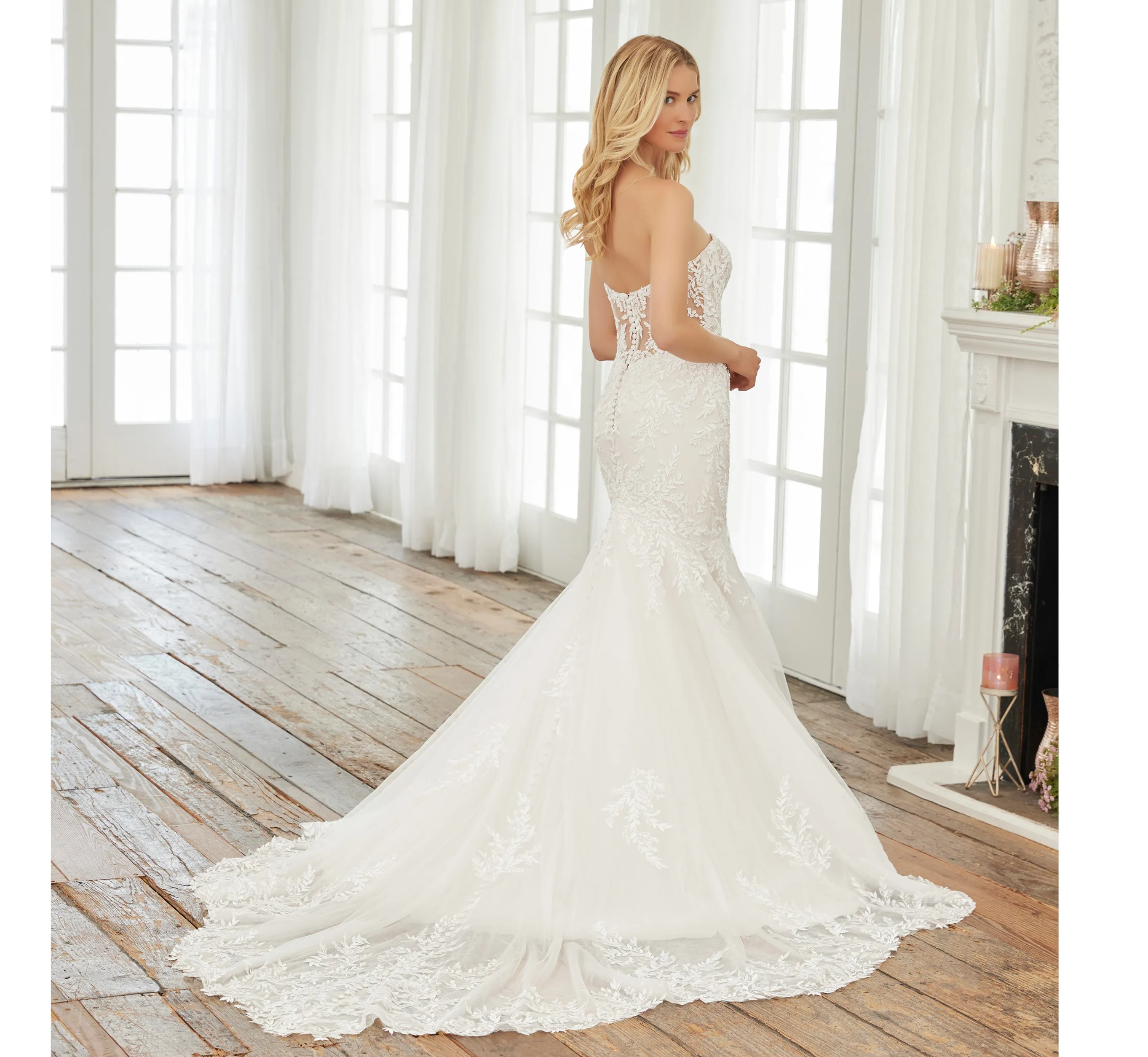 Lace And Tulle Mermaid Gown With Detachable Long Sleeves And Belt In Ivory Almond Nude sold by Adrianna Papell product image thumbnail 2