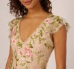 Floral Beaded Mermaid Gown With Flutter Cap Sleeves In Light Champagne sold by Adrianna Papell