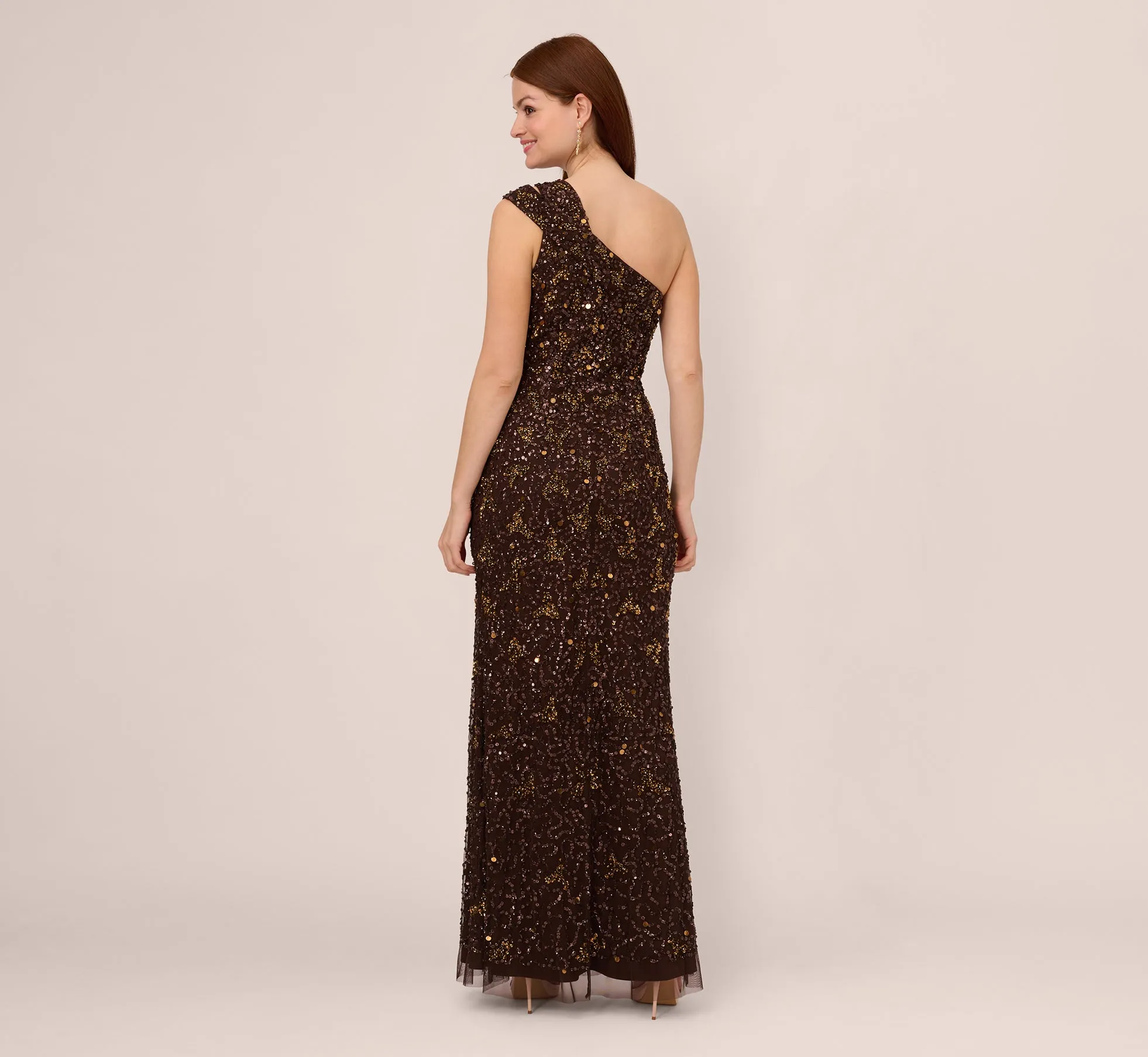 One Shoulder Beaded Mermaid Gown In Chocolate sold by Adrianna Papell product image thumbnail 4