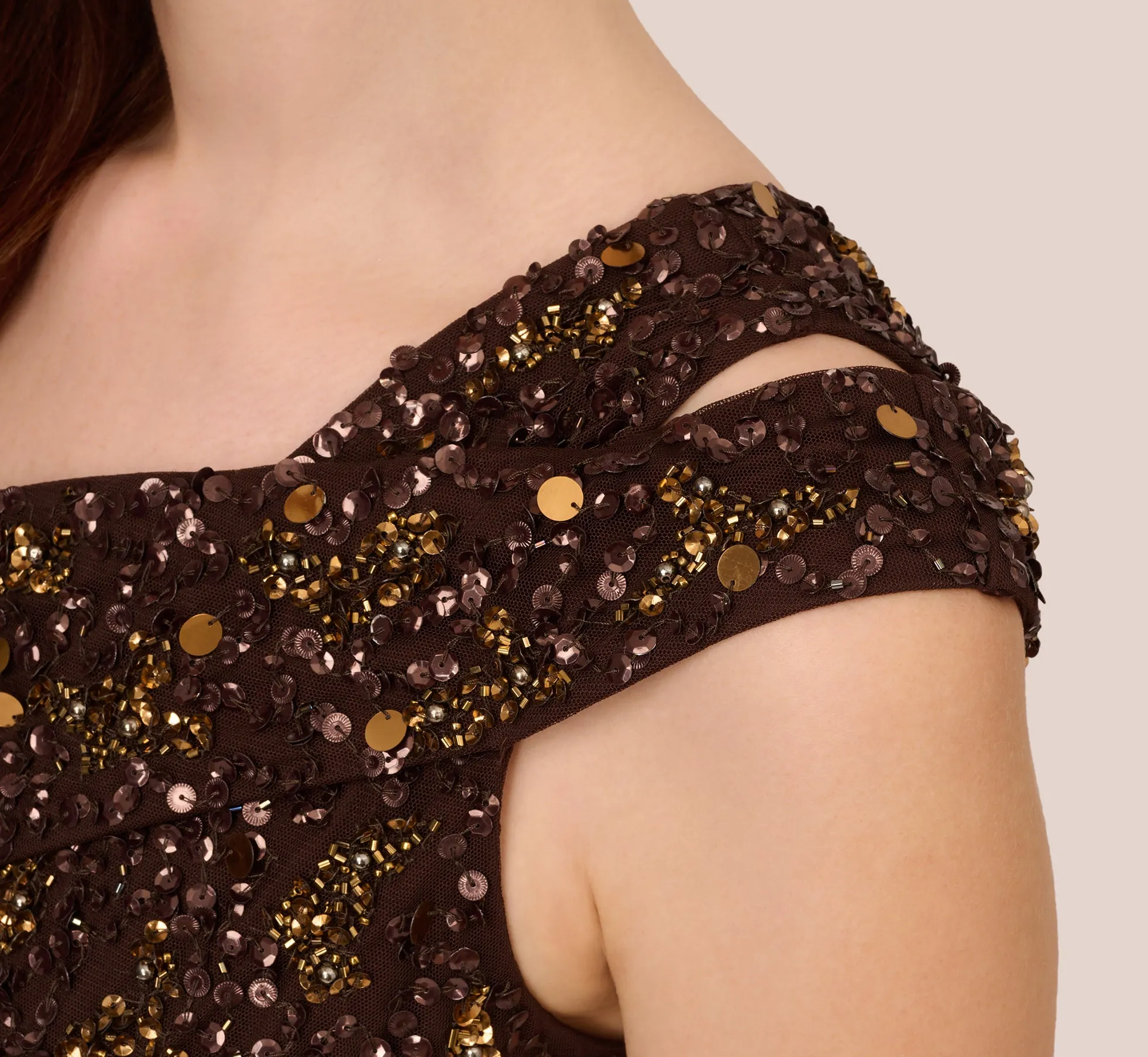 One Shoulder Beaded Mermaid Gown In Chocolate sold by Adrianna Papell product image thumbnail 5