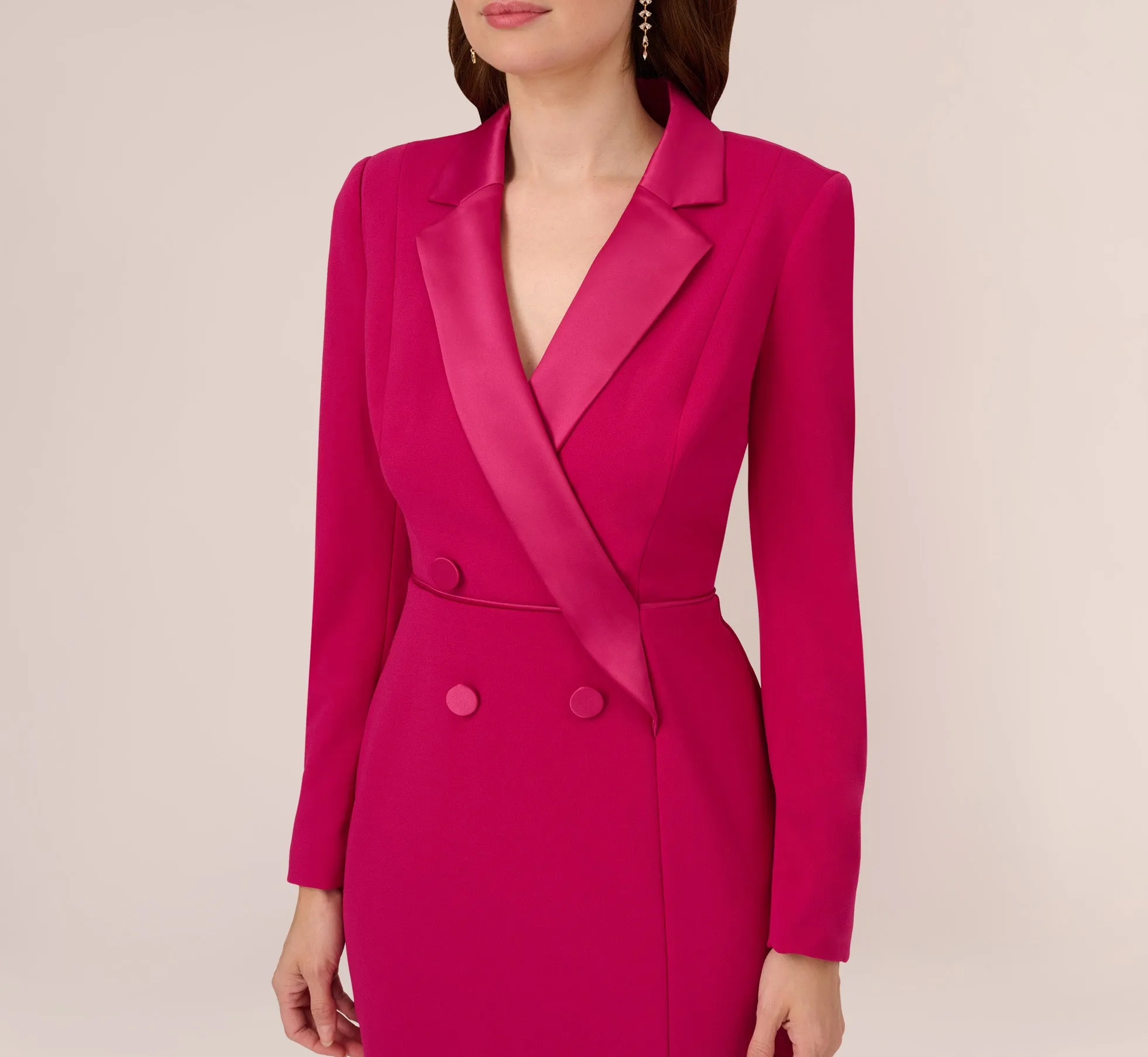 Crepe Tuxedo Sheath Dress With Long Sleeves In Rich Magenta sold by Adrianna Papell product image thumbnail 5