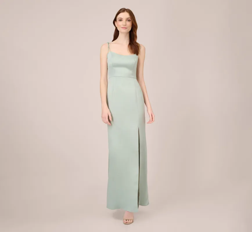 Satin Crepe Long Gown In Willow sold by Adrianna Papell