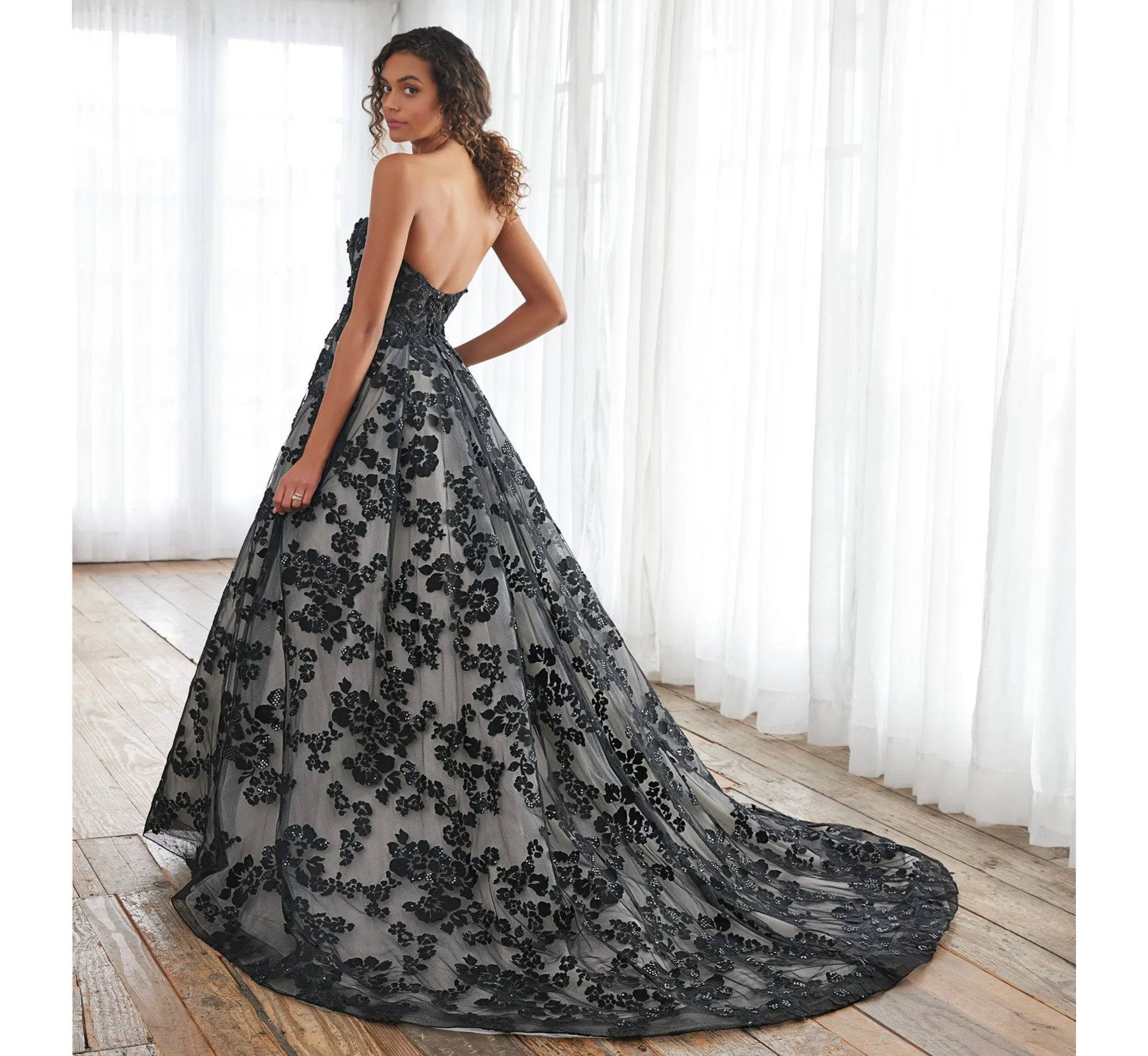 Floral Hand-Beaded Strapless A-Line Gown In Black Oyster Nude sold by Adrianna Papell product image thumbnail 2