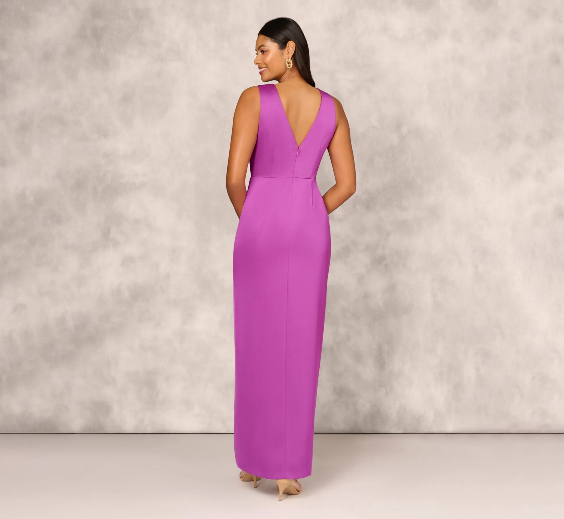Sleeveless Satin Crepe Column Gown With Bow Waist In Wild Orchid sold by Adrianna Papell product image thumbnail 4