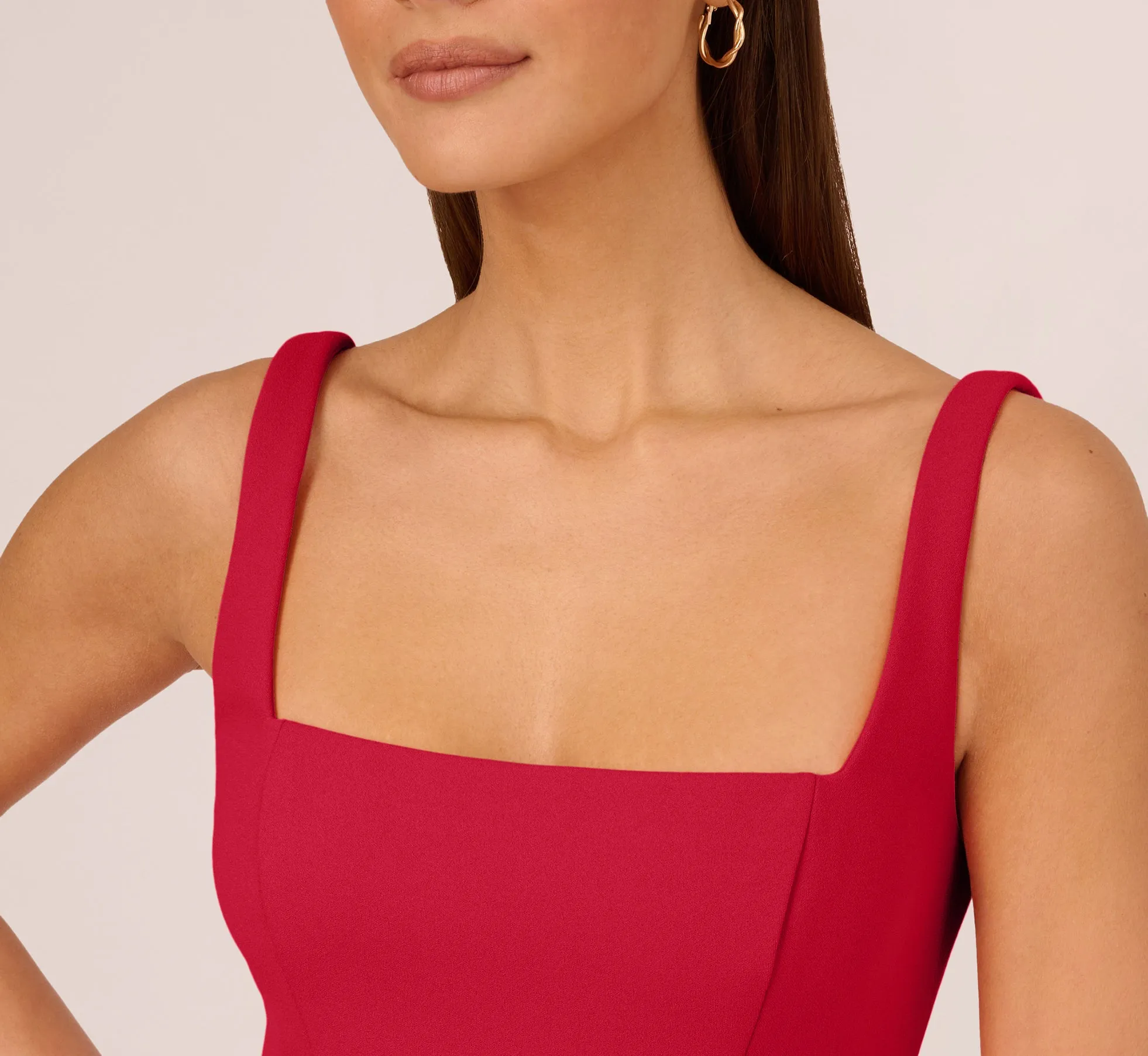 Sleeveless Midi Dress With Square Neck And Tiered Skirt In Matador Red sold by Adrianna Papell product image thumbnail 3