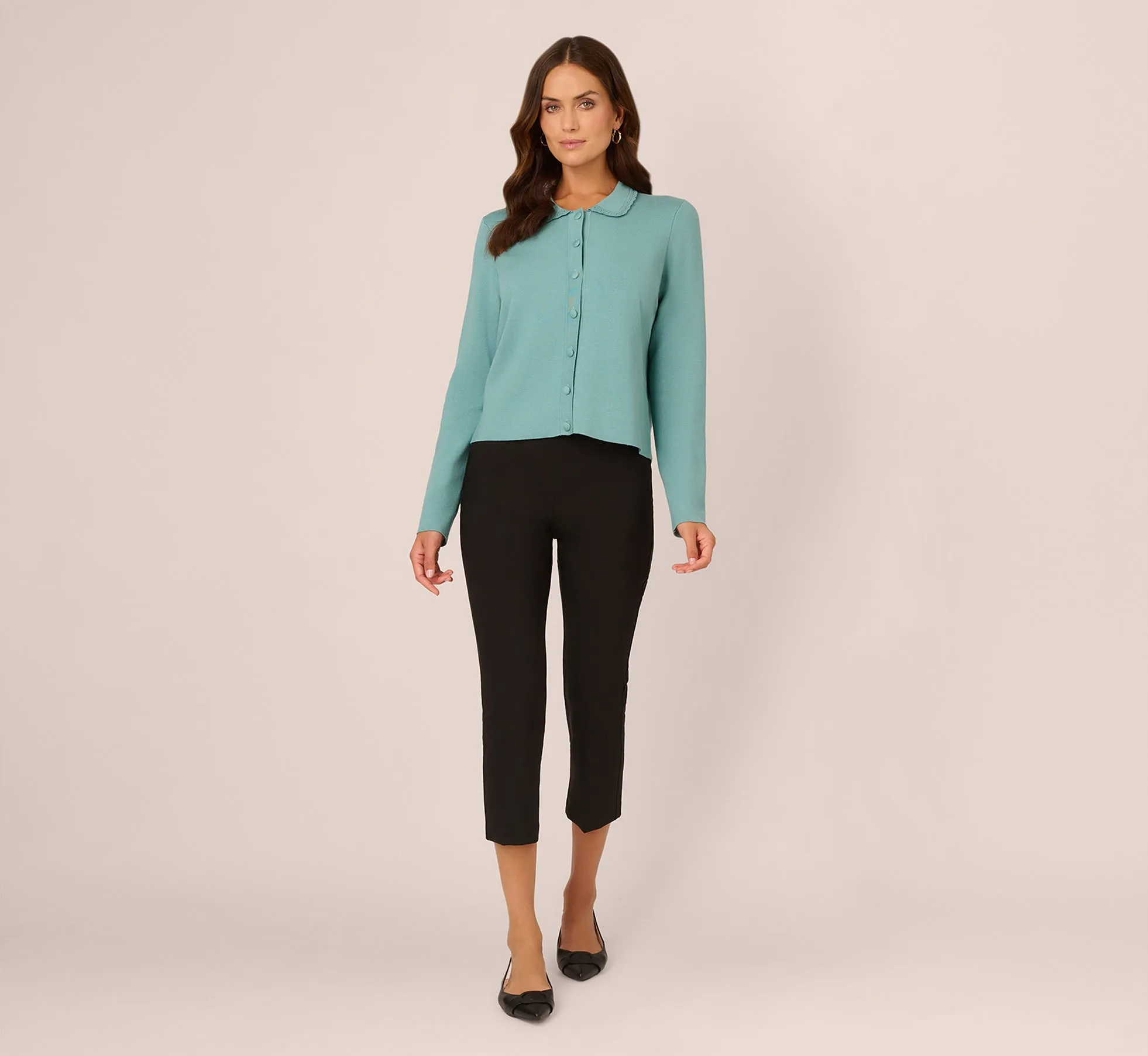 Crochet Trim Button Down Cardigan Sweater In Aqua sold by Adrianna Papell