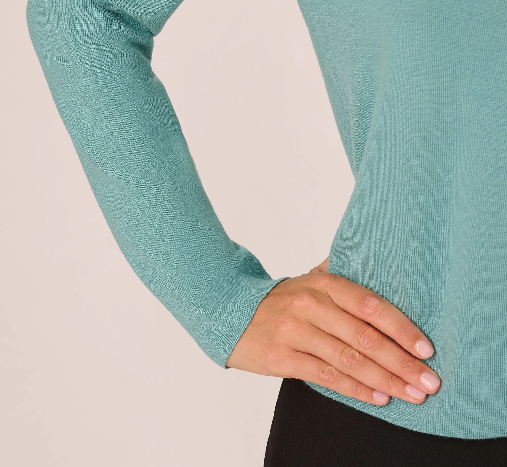 Crochet Trim Button Down Cardigan Sweater In Aqua sold by Adrianna Papell product image thumbnail 5