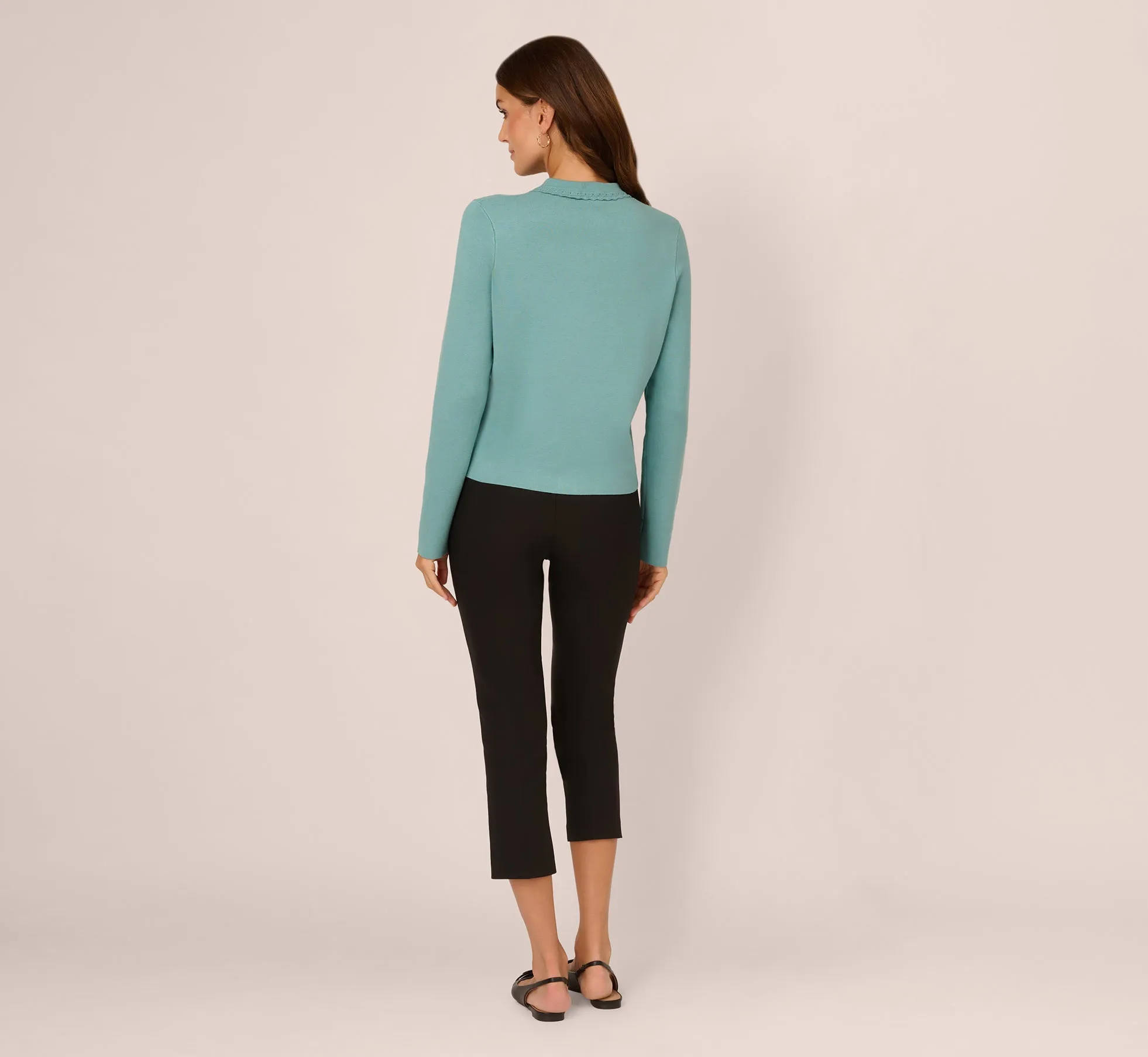 Crochet Trim Button Down Cardigan Sweater In Aqua sold by Adrianna Papell product image thumbnail 4