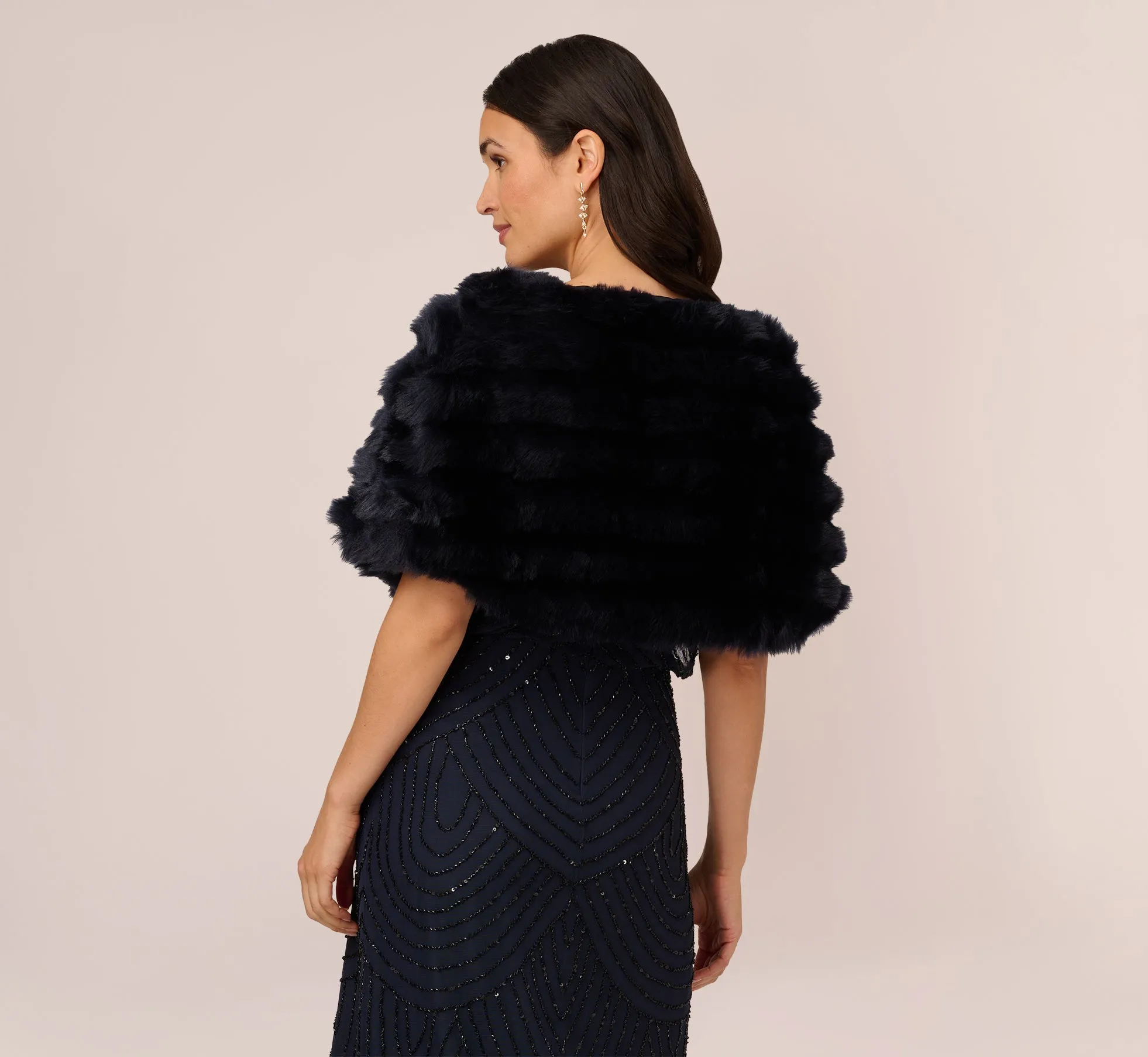 Faux Fur Wrap With Stone Brooch In Midnight sold by Adrianna Papell product image thumbnail 5