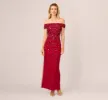 Off Shoulder Dress With Floral Embellishment In Cranberry sold by Adrianna Papell
