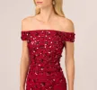 Off Shoulder Dress With Floral Embellishment In Cranberry sold by Adrianna Papell