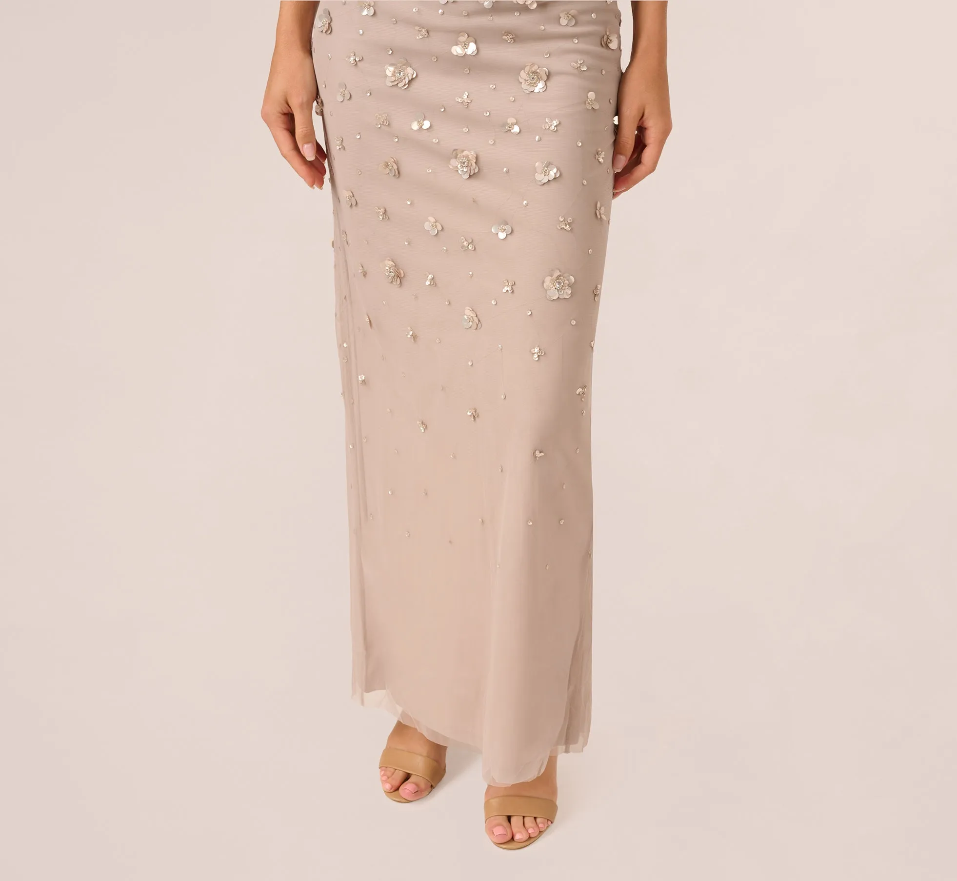 Off Shoulder Dress With Floral Embellishment In Marble sold by Adrianna Papell product image thumbnail 3