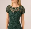 Hand Beaded Short Sleeve Floral Godet Gown In Dusty Emerald sold by Adrianna Papell