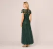 Hand Beaded Short Sleeve Floral Godet Gown In Dusty Emerald sold by Adrianna Papell