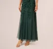 Hand Beaded Short Sleeve Floral Godet Gown In Dusty Emerald sold by Adrianna Papell