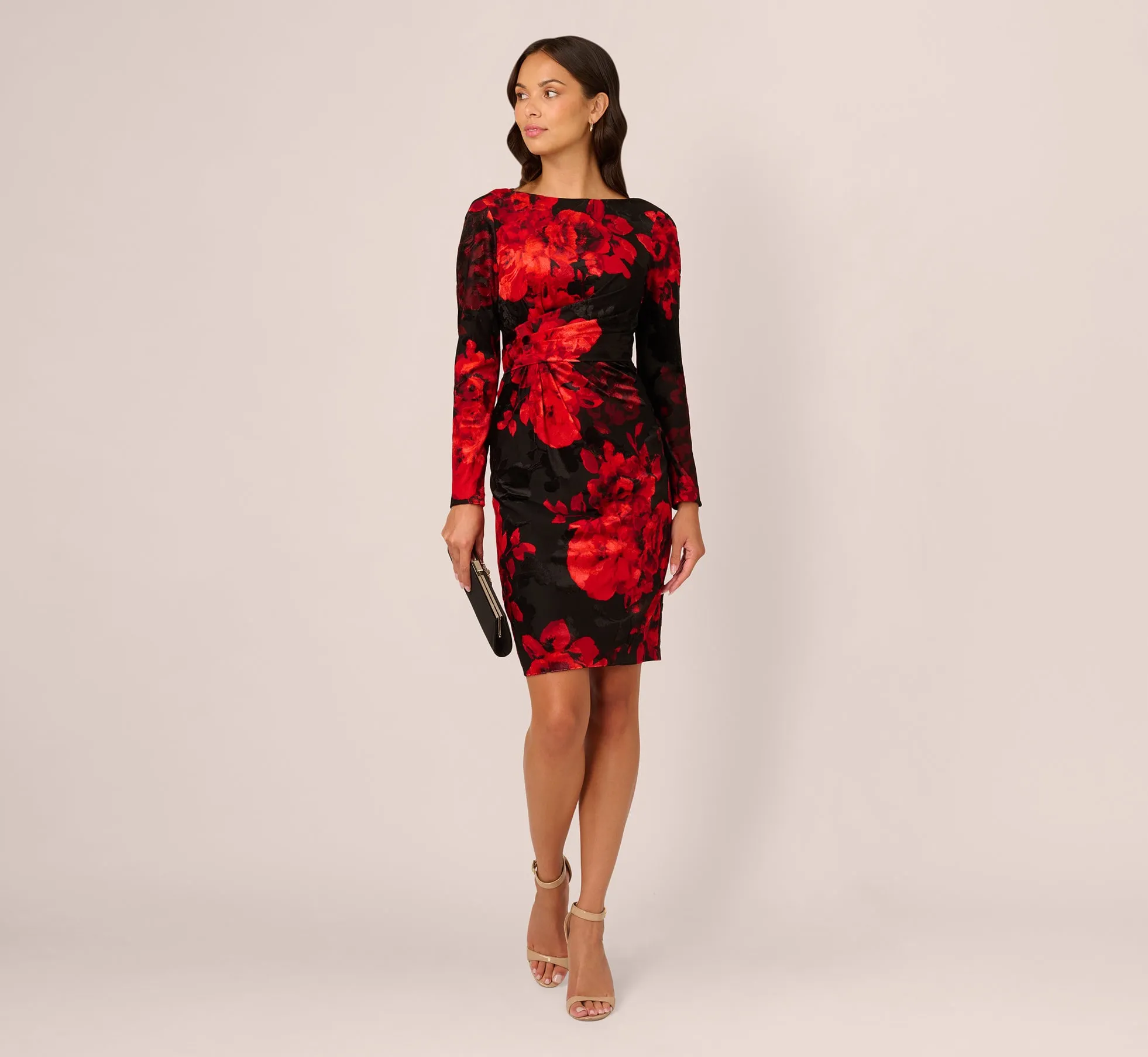 Burnout Velvet Sheath Dress In Black Red sold by Adrianna Papell product image thumbnail 2