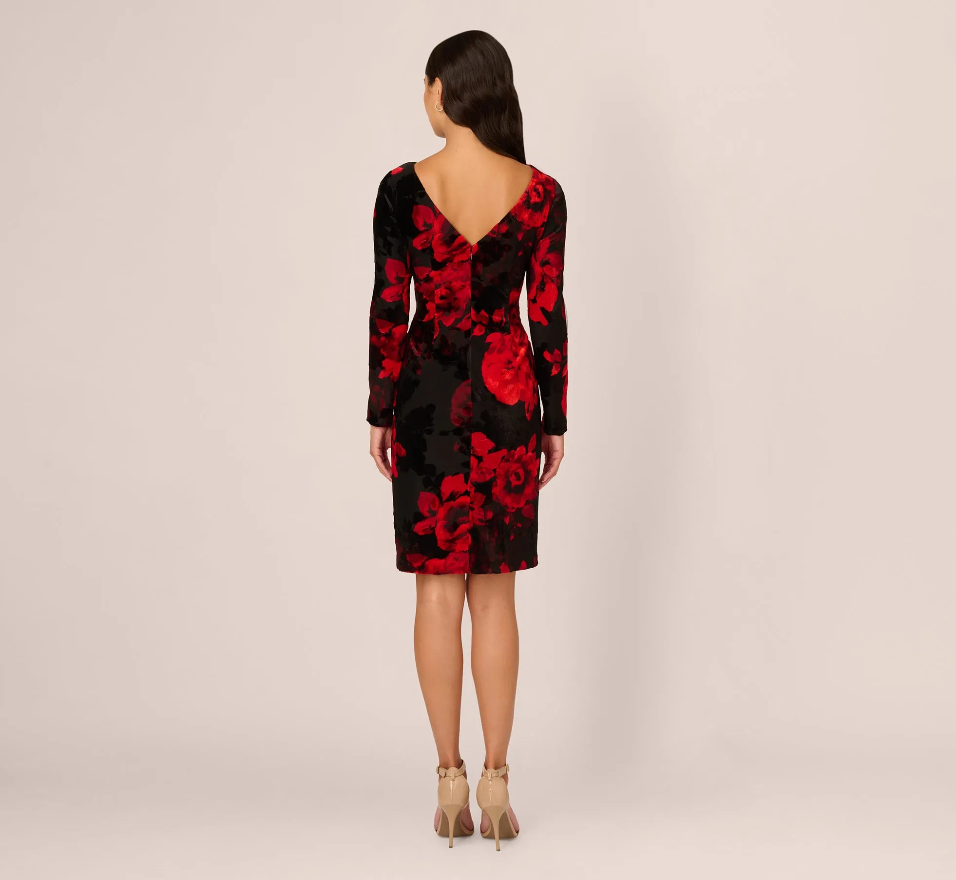 Burnout Velvet Sheath Dress In Black Red sold by Adrianna Papell product image thumbnail 4