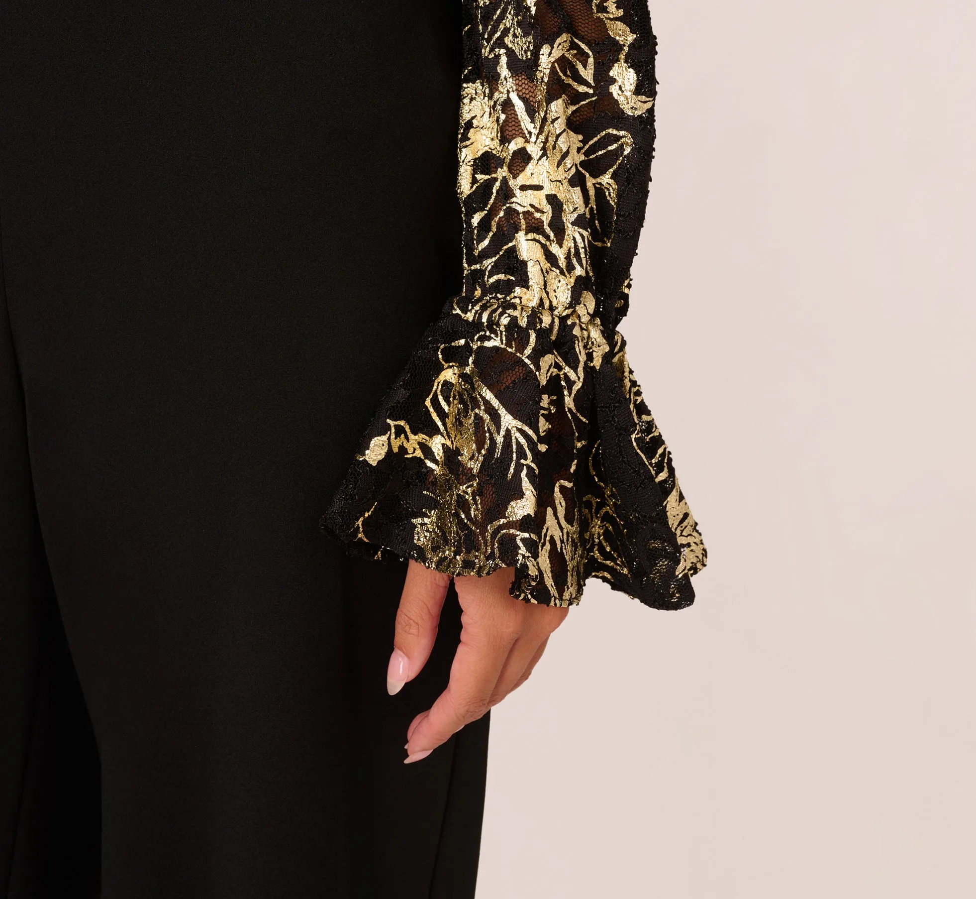 Lace And Crepe Jumpsuit In Black Gold sold by Adrianna Papell product image thumbnail 5