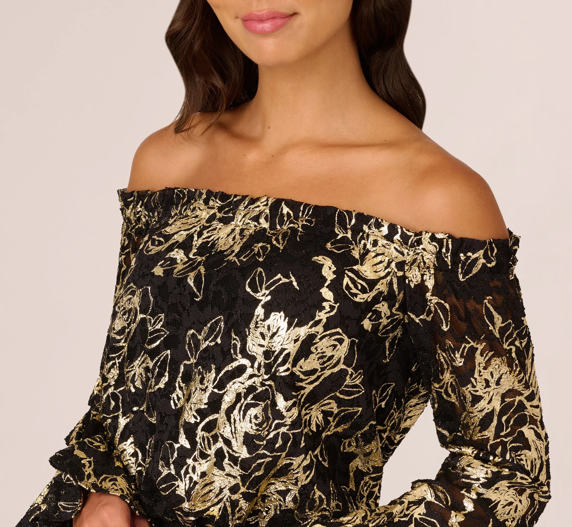 Lace And Crepe Jumpsuit In Black Gold sold by Adrianna Papell product image thumbnail 3